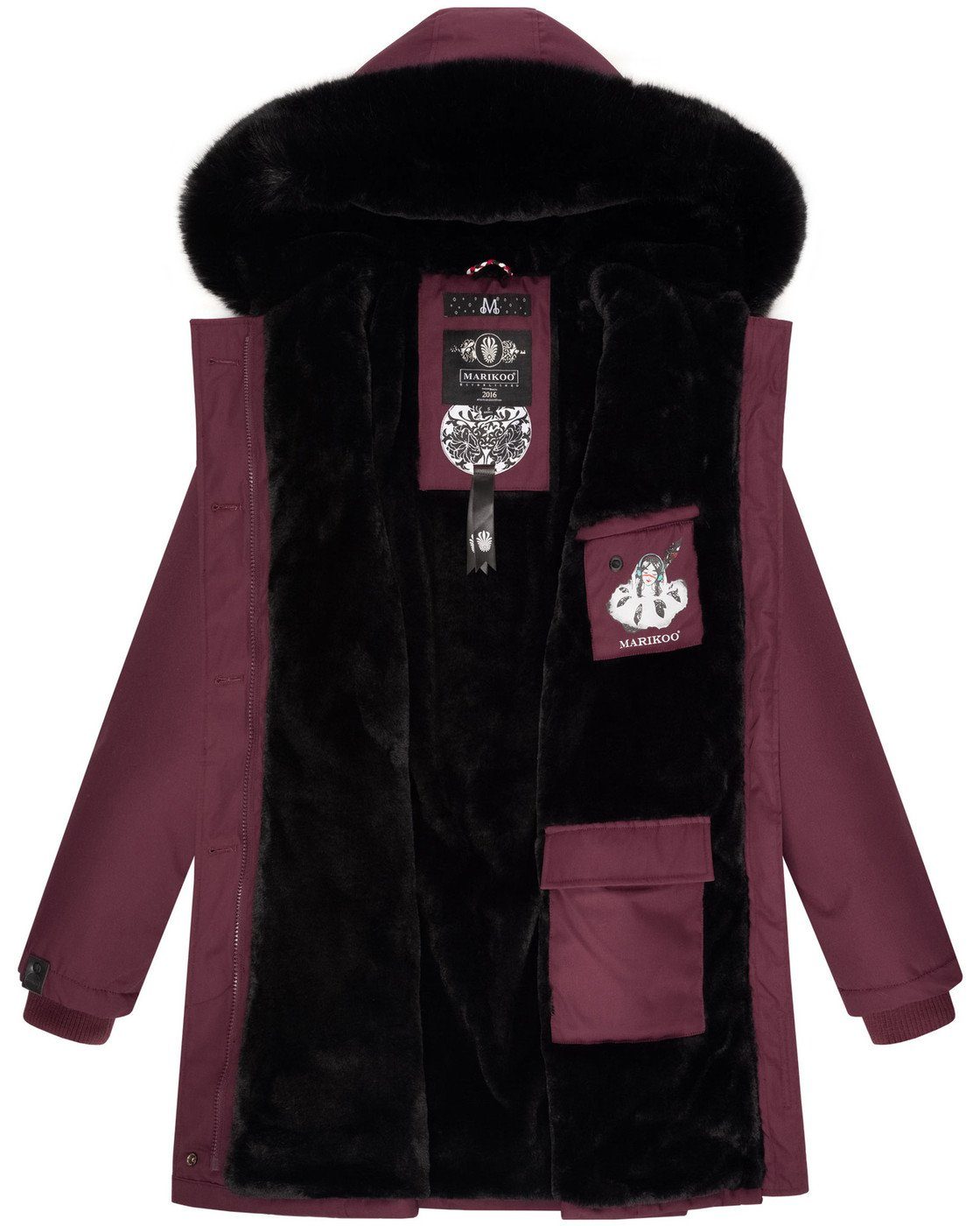 Marikoo Winterjacke Marikoo Karambaa Damen Winterjacke B843 warmer Parka mit kuschlig weichem Kunstfellkragen