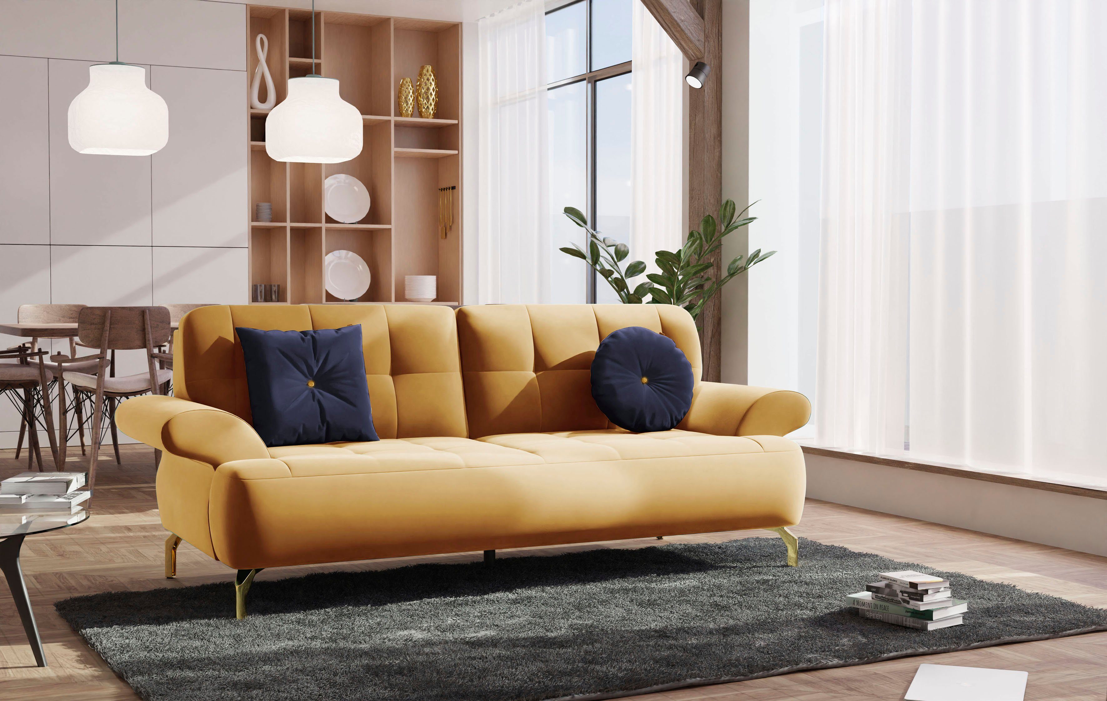 sit&more 2,5-Sitzer Orient 1, inkl. 2 Zierkissen mit Strass-Stein, goldfarbene Metallfüße