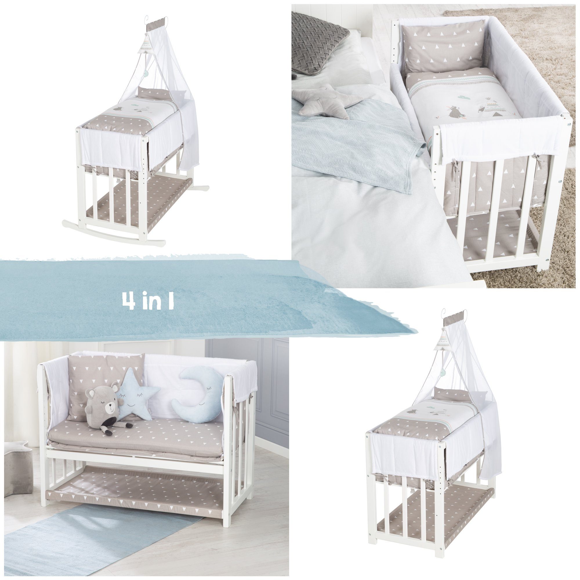roba® Babybett Stubenbett 4 in 1 - Holz natur - inkl. Matratze & kompletten günstig online kaufen