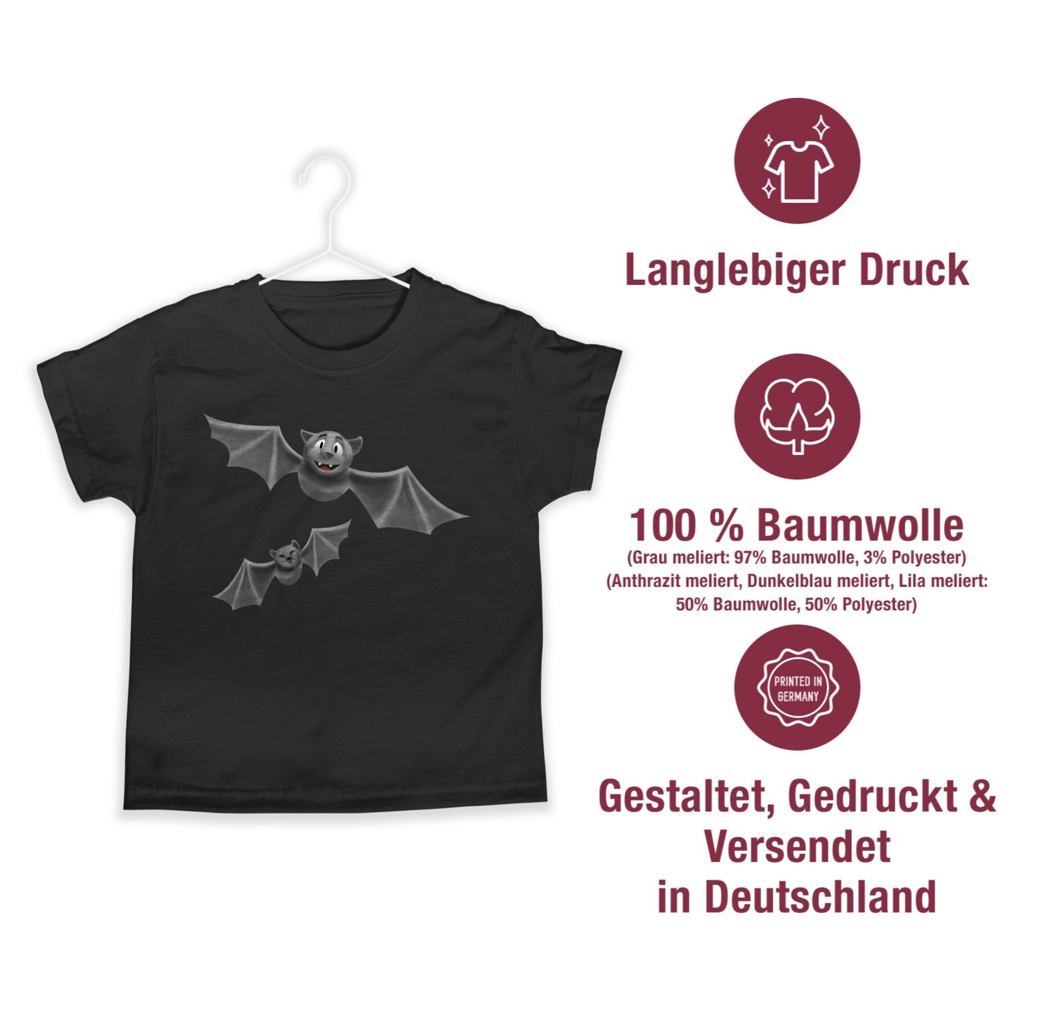 T-Shirt Kostüme Flattermaus 1 Halloween Jungs Shirtracer Feldermaus für Schwarz Kinder Fledermäuse