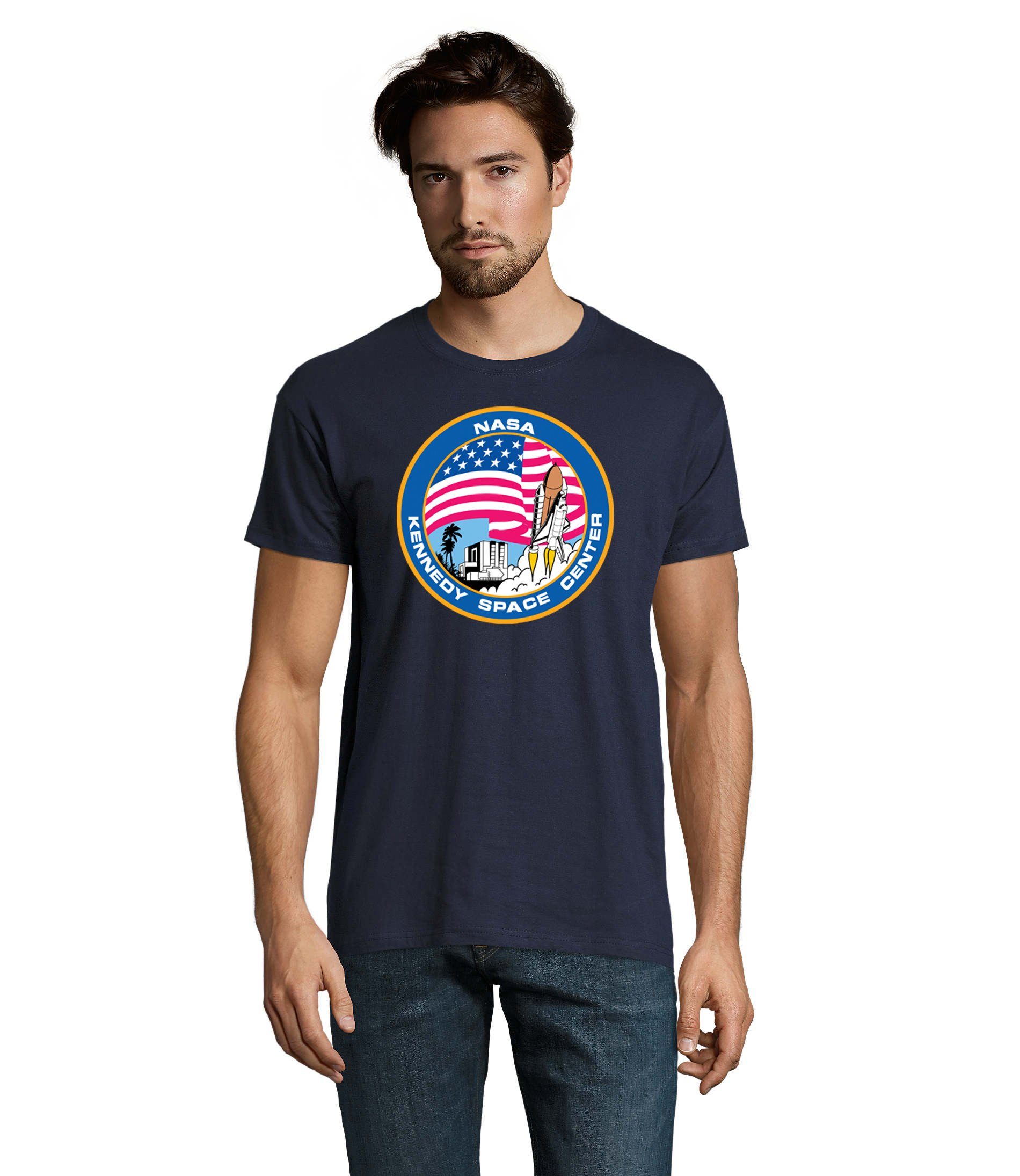 Blondie & Brownie T-Shirt Herren NASA Kennedy Space Center Rakete Sterne Elon X Navyblau