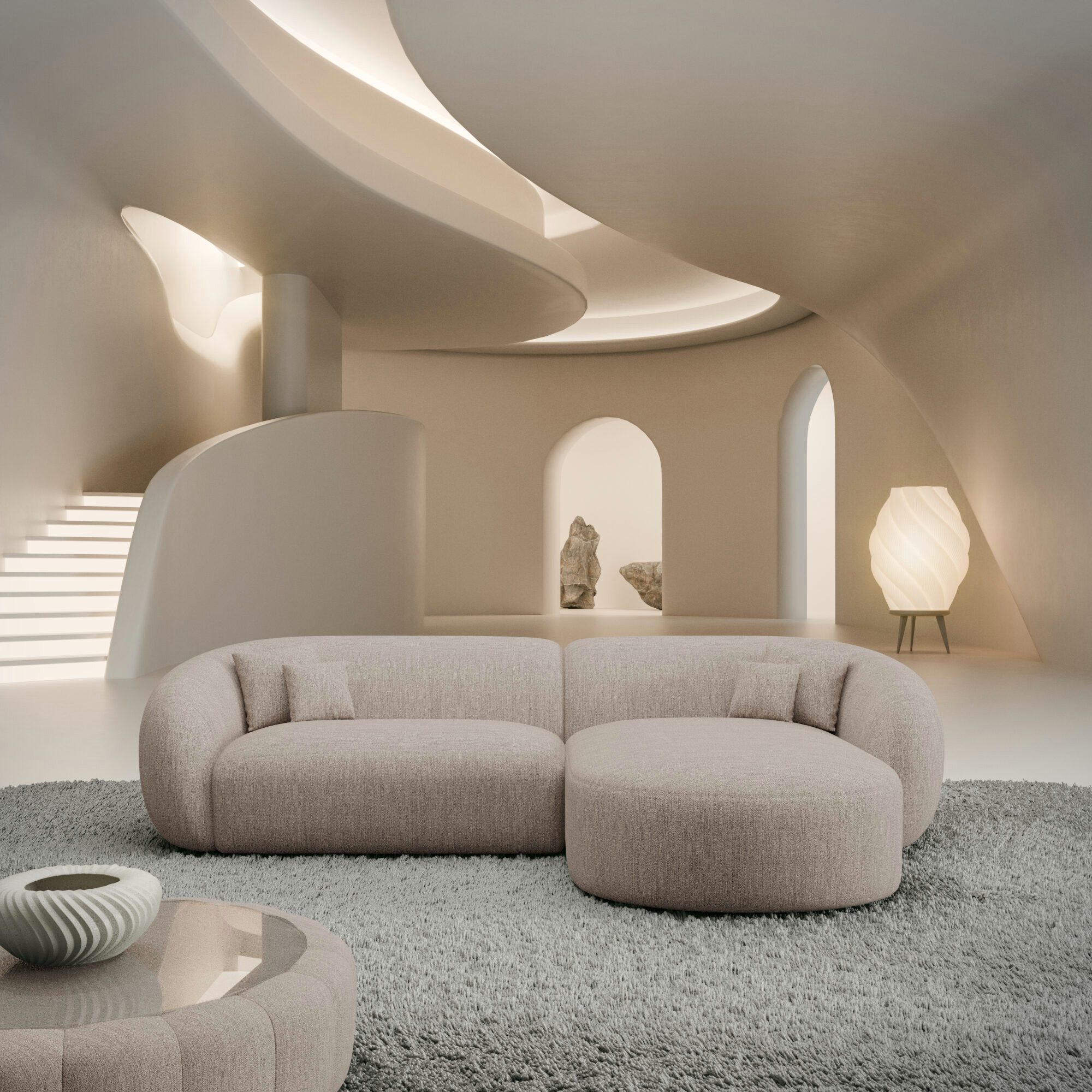 Sofa Dreams Ecksofa Sorelia L Form kurz Stoffsofa, 4-Sitzer, Loungesofa, Ottomane rechts, Strukturstoff Bezug in Beige