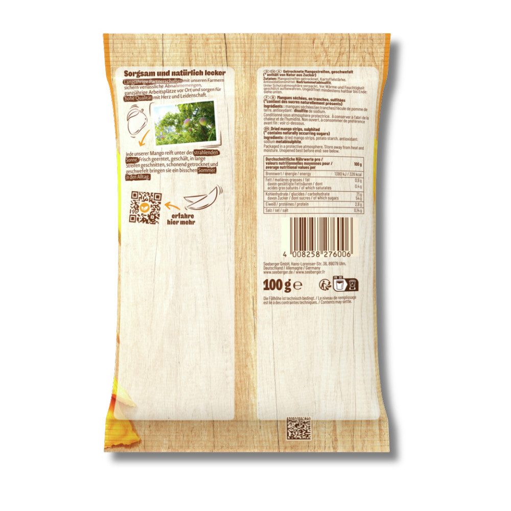 Seeberger Snacks Trockenfrüchte Seeberger Mango Multipack - 6 x 100 g, 100 g – Bild 5 von 5
