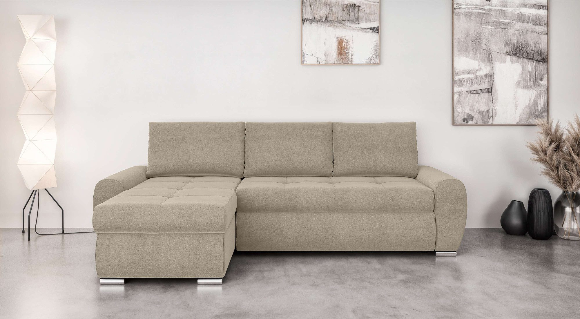 Home affaire Ecksofa HAVERHILL Schlafsofa mit Bettkasten, Maße B/H/T: 237/89/166 cm, L-Form mit Recamiere links oder rechts bestellbar, Wellenunterfederung
