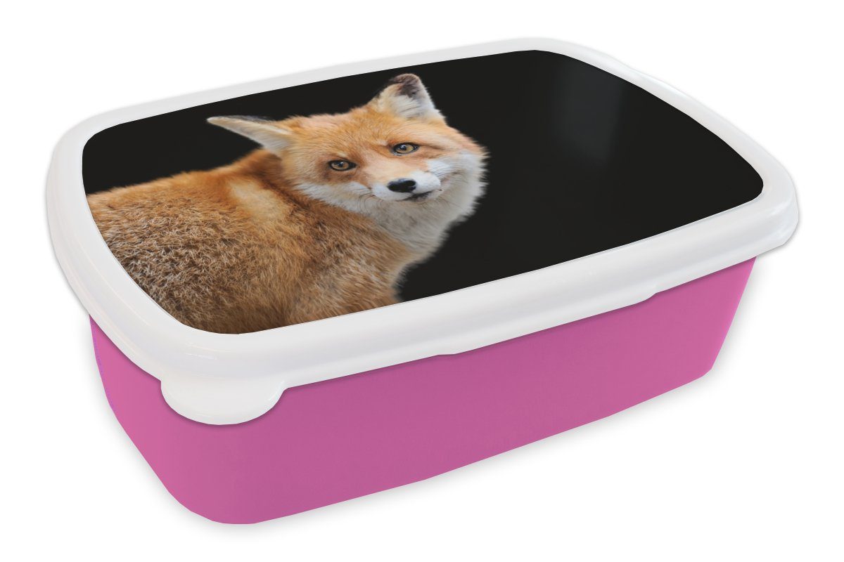 - - Brotdose Tier Lunchbox Kunststoff, Fuchs (2-tlg), Kunststoff für Brotbox Kinder, Porträt, rosa Snackbox, MuchoWow Erwachsene, Mädchen,