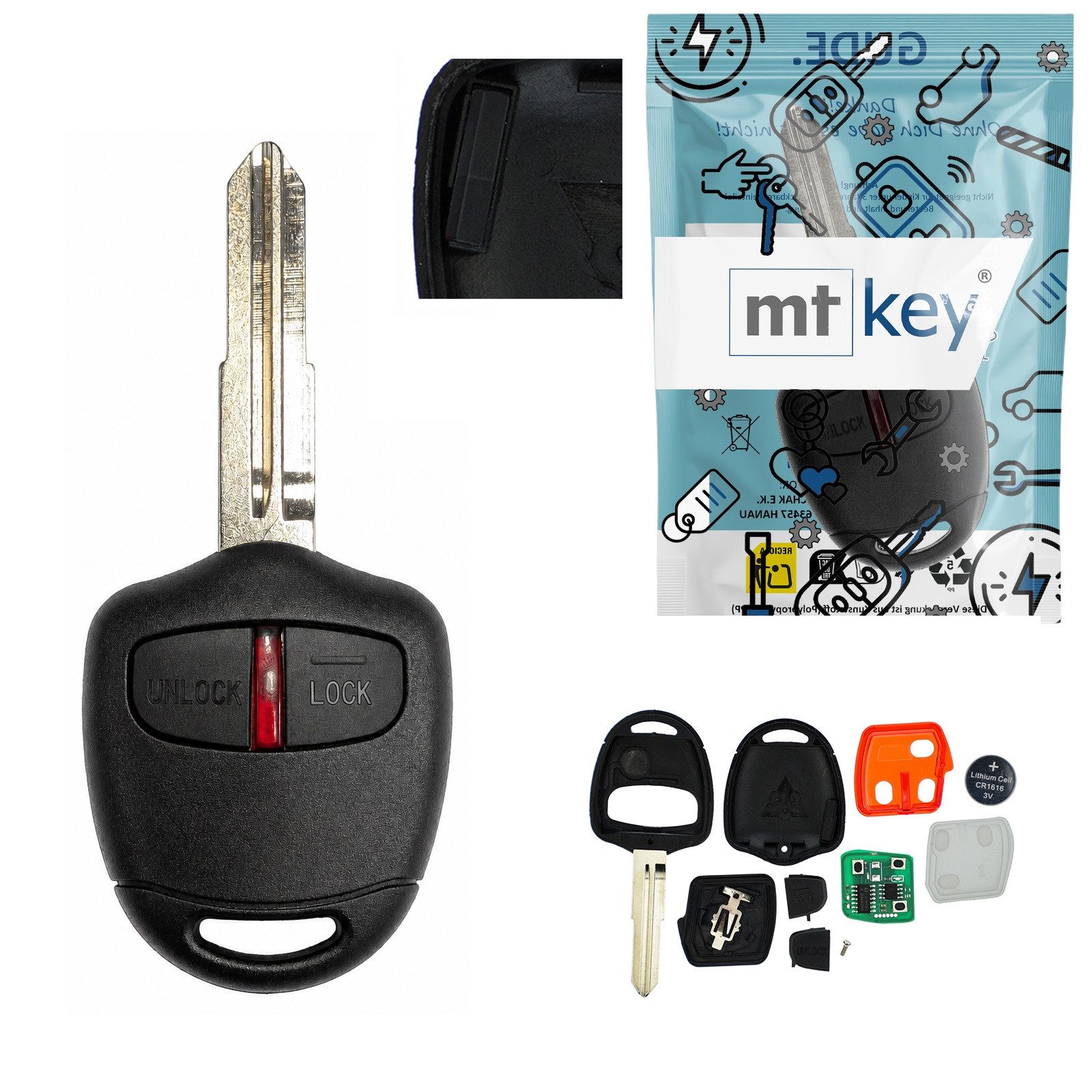 mt-key Schlüsseltasche Auto Funk Schlüssel 434MHZ Fernbedienung ID46 (Set), für Mitsubishi ASX (10-15); Challenger PB (09-12); Grandis (04-12)...