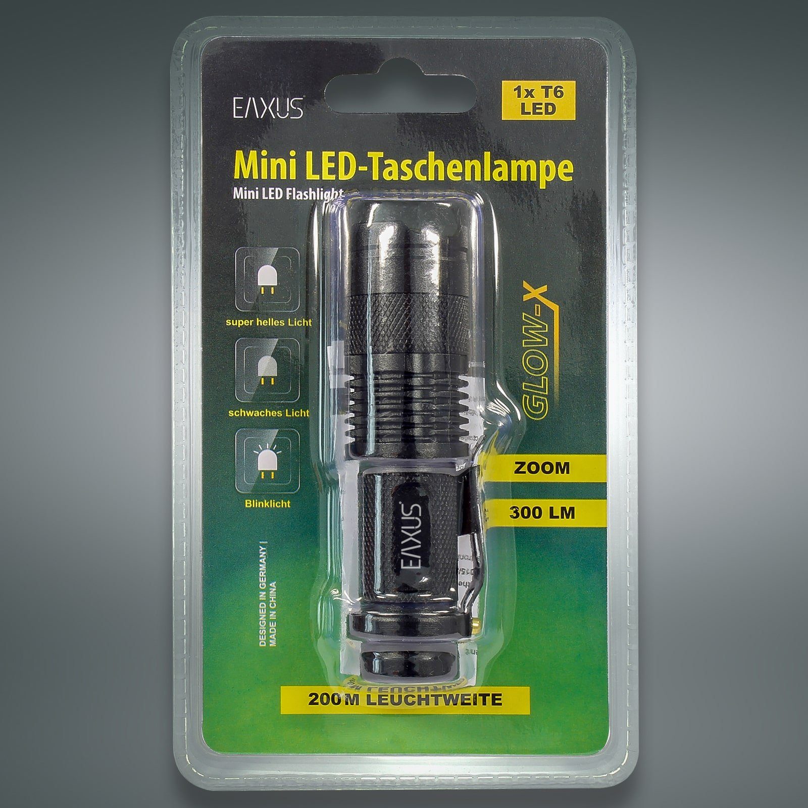 EAXUS LED Taschenlampe Leuchtmodi, Profi Glow-X Blink-Funktion, Zoom-Funktion mit Clip (1-St), Taschenlampe zur 3 Minitaschenlampe Clip Befestigung, mit