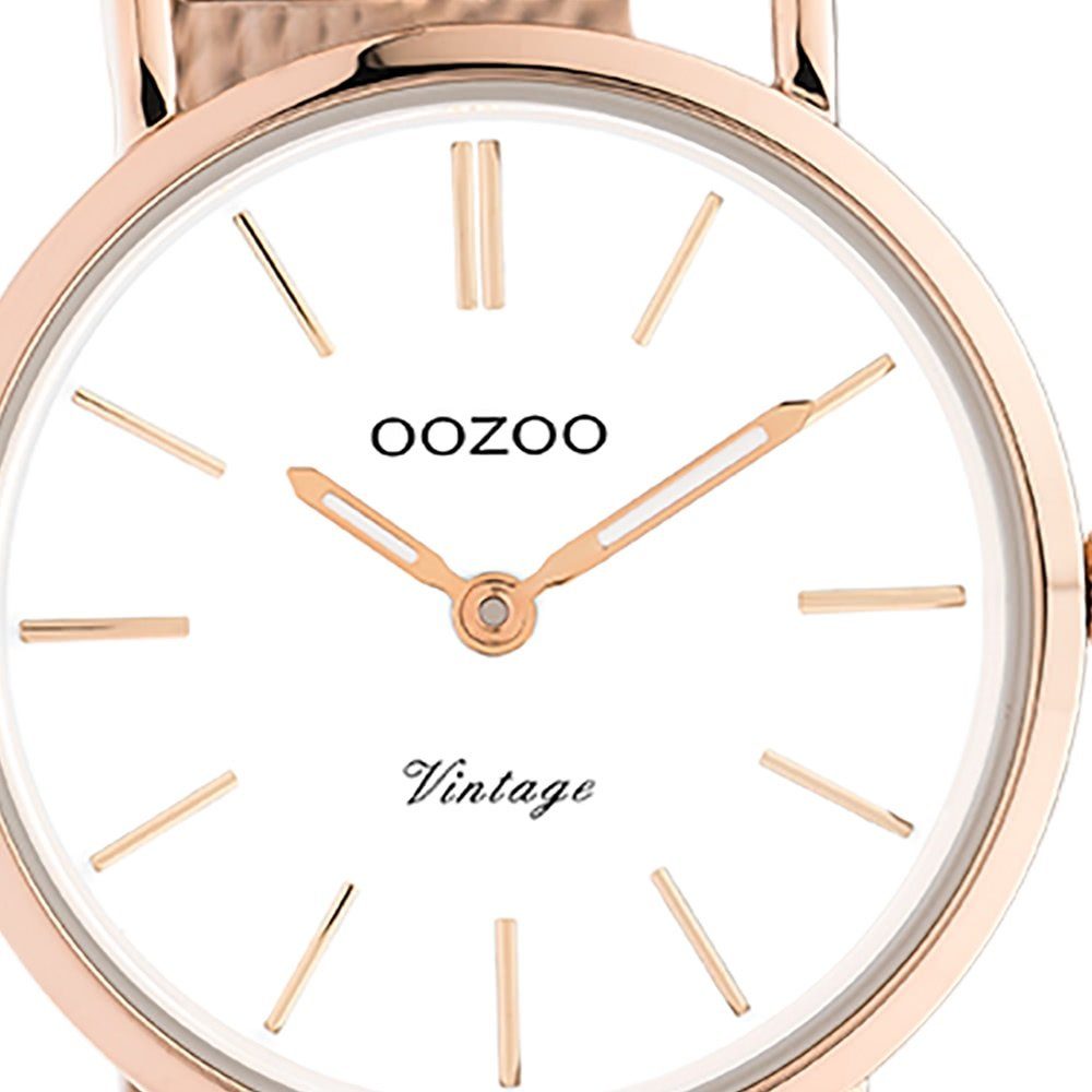 Unisex 28mm) klein rund, Edelstahlarmband, Elegant-Style roségold Oozoo Armbanduhr OOZOO Analog, (ca Damen, Quarzuhr Herrenuhr