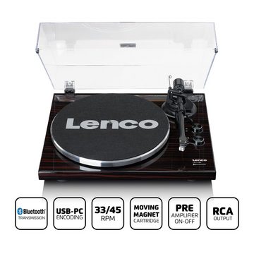 Lenco LBT-288WA Plattenspieler (elektrisch, Bluetooth, USB Adapter, Audio-Technica, 33 45 U/min inkl. Staubschutz)