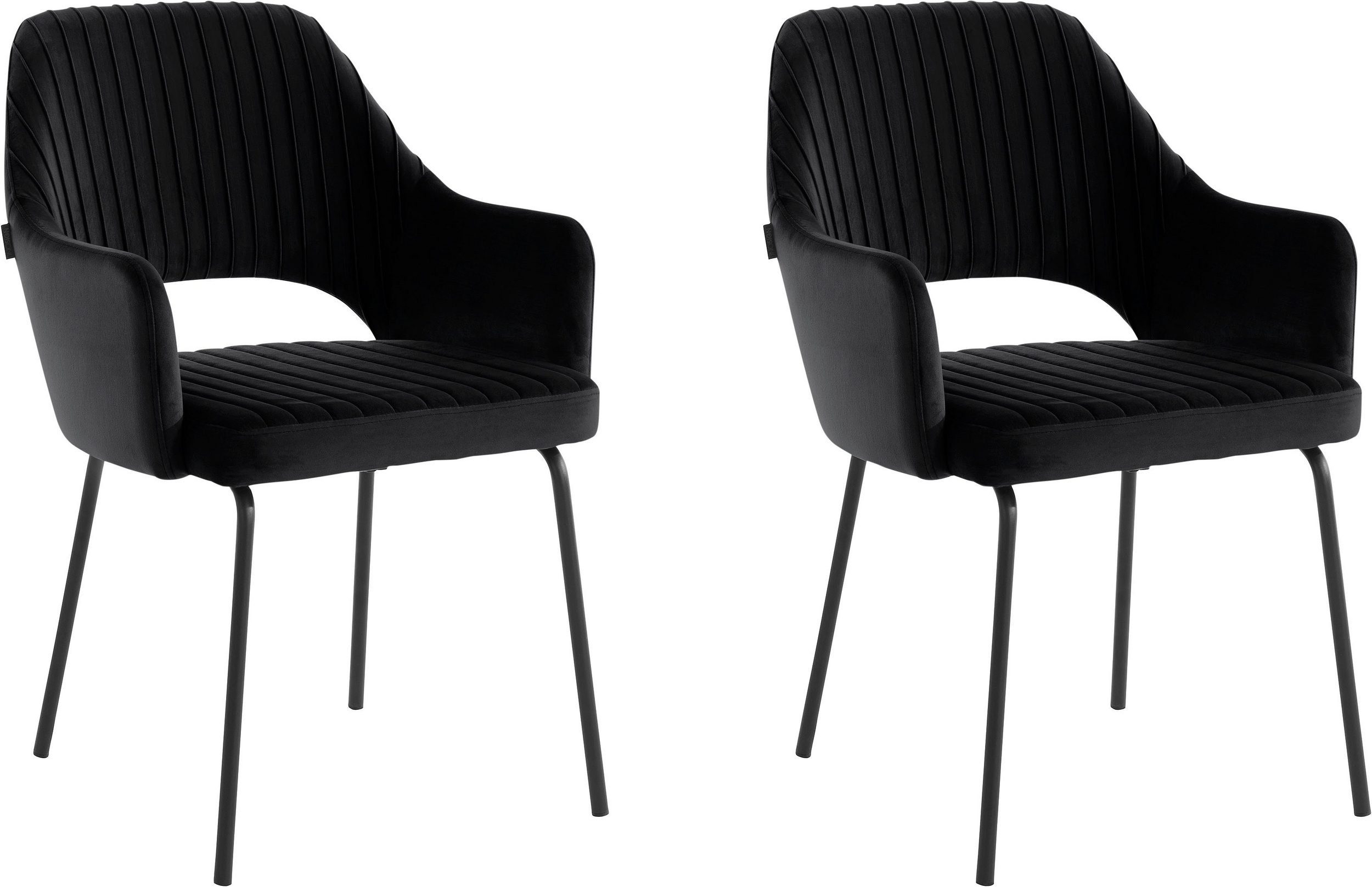 loft24 Esszimmerstuhl Bentley (Set, 2 St), Armlehnstuhl, Bezug in Samtoptik, Metallgestell, Sitzhöhe 50 cm schwarz | schwarz