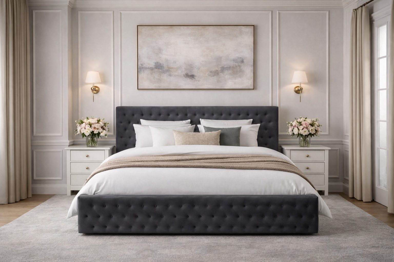 MOEBLO Polsterbett Chesterfield 11 (Doppelbett mit Bettkasten und Lattenrost, elegantes Stauraumbett mit gepolstertem Chesterfield-Kopfteil, samtweicher Manila/Trinity Velours, komfortables Doppelbett mit viel Stauraum, mit Bettkasten und Lattenrost), (BxHxT): 160/180/200x97x220 cm