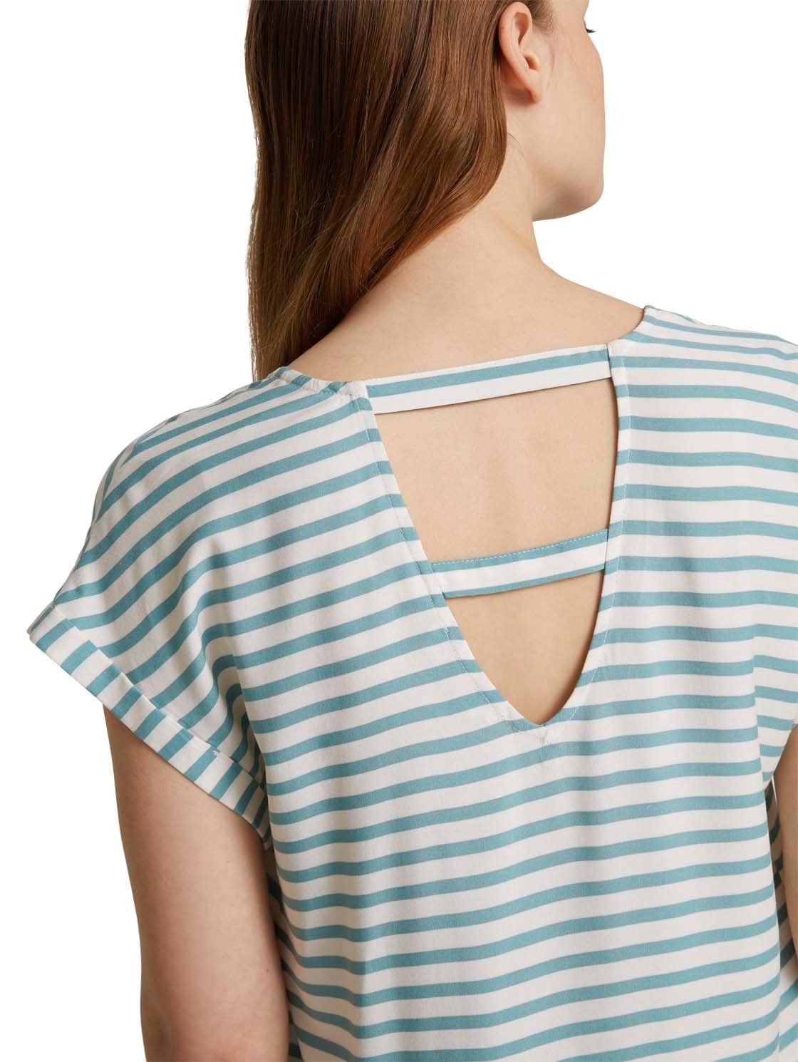 blue (25923) Rückenausschnitt Printed mit T-Shirt Mineral Denim (1-tlg) stripe white TOM V-Neck TAILOR