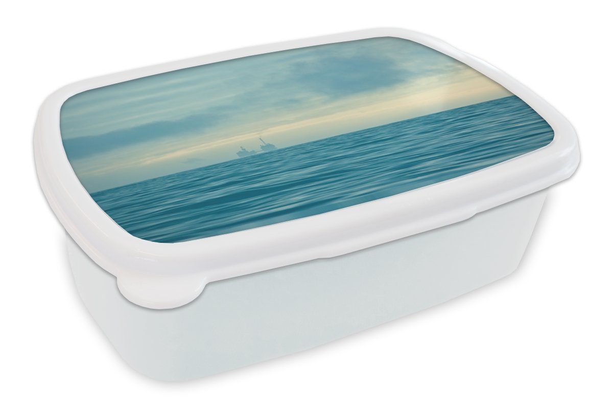 MuchoWow Lunchbox Nordsee - Nebel - Wasser, Kunststoff, (2-tlg), Brotbox für Kinder und Erwachsene, Brotdose, für Jungs und Mädchen weiß