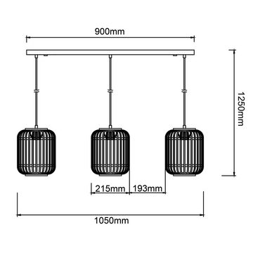 Brilliant Pendelleuchte Woodrow, Lampe, Woodrow Pendelleuchte, 3-flammig holz dunkel/schwarz, Metall/Ba