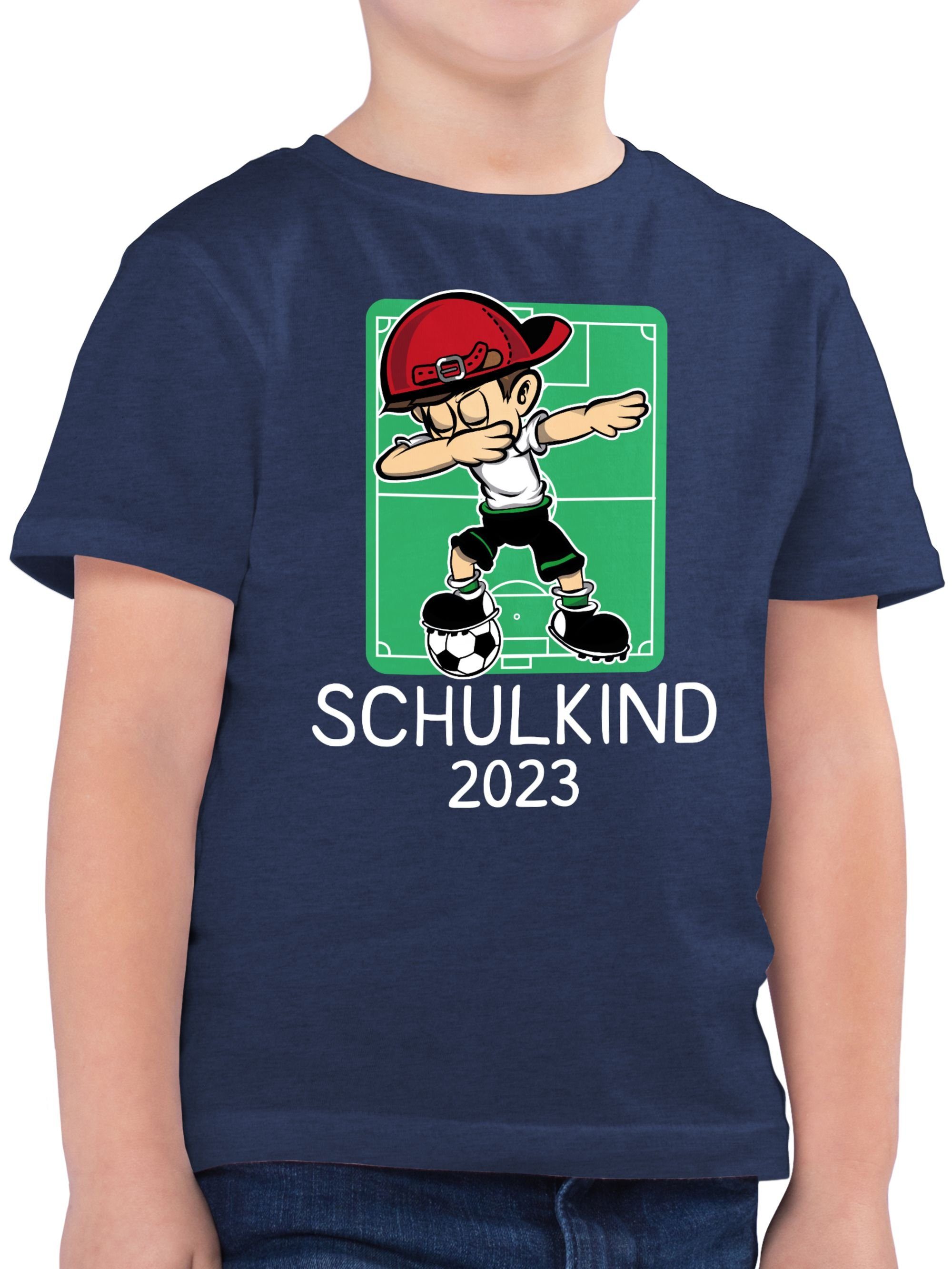 Shirtracer T-Shirt Fußball Schulkind Dunkelblau - 2023 Einschulung 2 Meliert weiß Schulanfang Junge Geschenke
