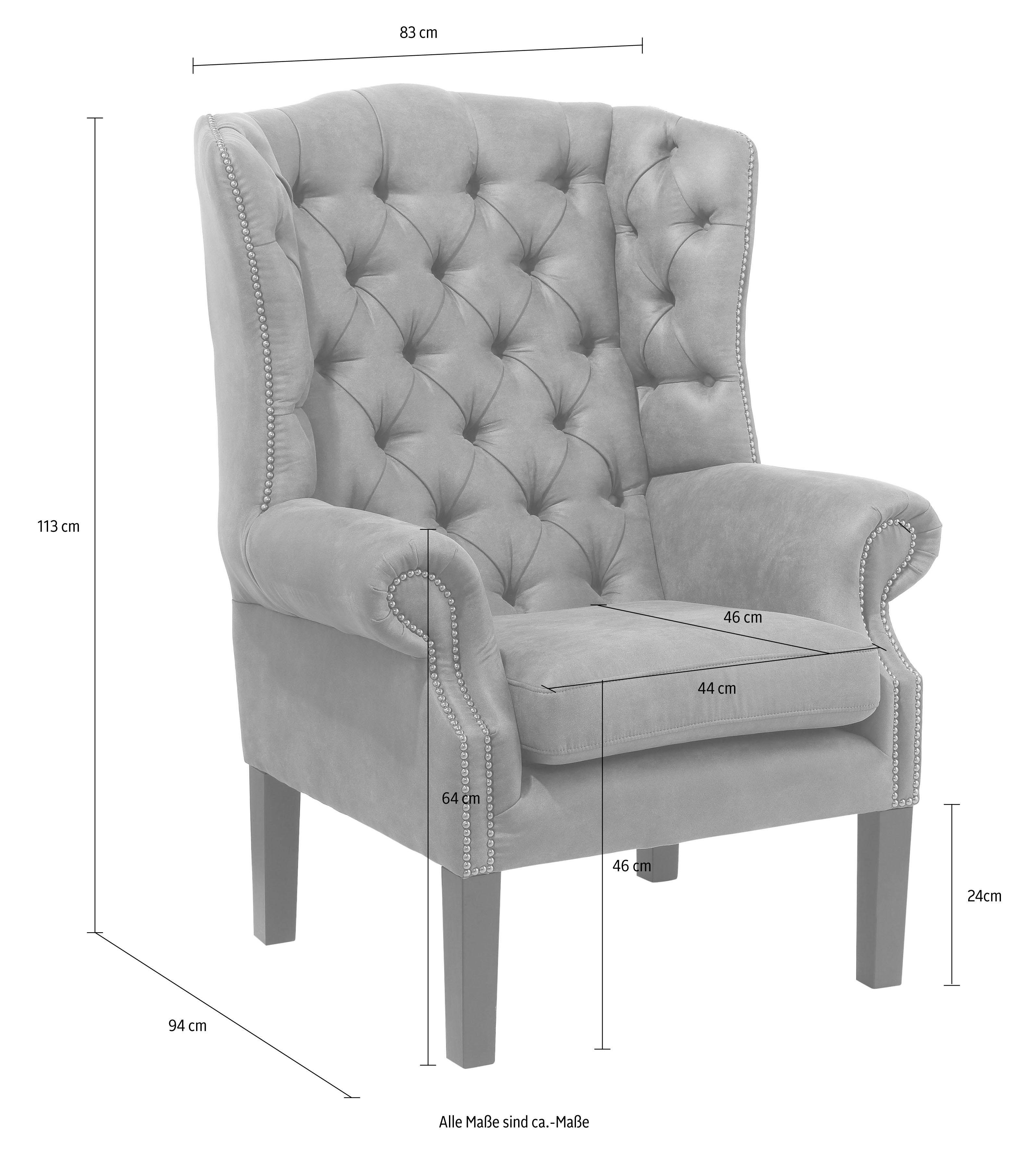 Home affaire Sessel Bedford Ohrensessel Chesterfield, mit aufwendiger Knopfheftung und geschwungenen Armlehnen