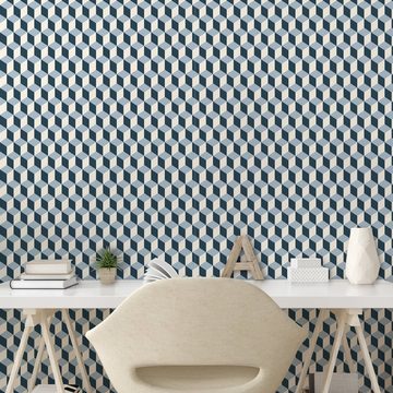 Abakuhaus Vinyltapete selbstklebendes Wohnzimmer Küchenakzent, Retro Würfel Quadrate 3D Style