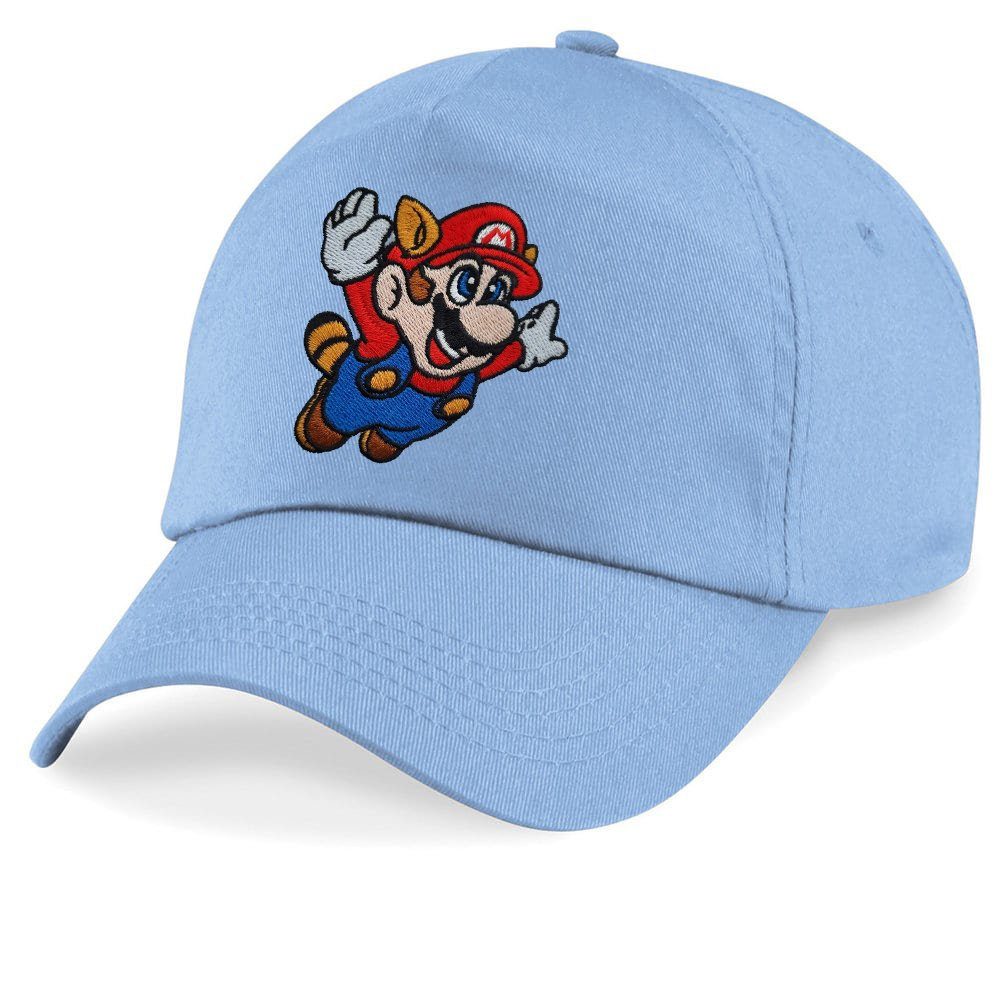 Blondie & Brownie Baseball Cap Kinder Mario Fligh Stick Patch Luigi Peach Super Nintendo Hellblau