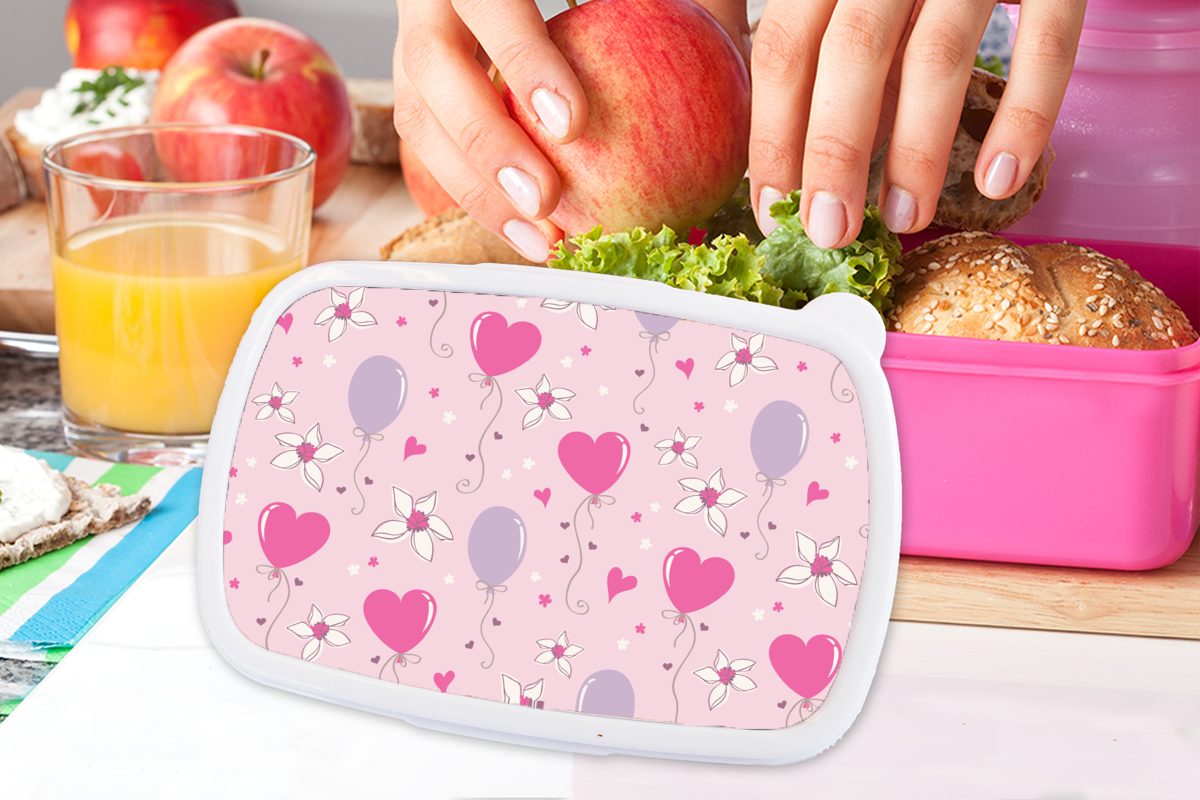 MuchoWow Lunchbox Ballon - Muster Brotdose Mädchen, Erwachsene, Snackbox, Kinder, Kunststoff Brotbox Rosa, für - (2-tlg), Kunststoff