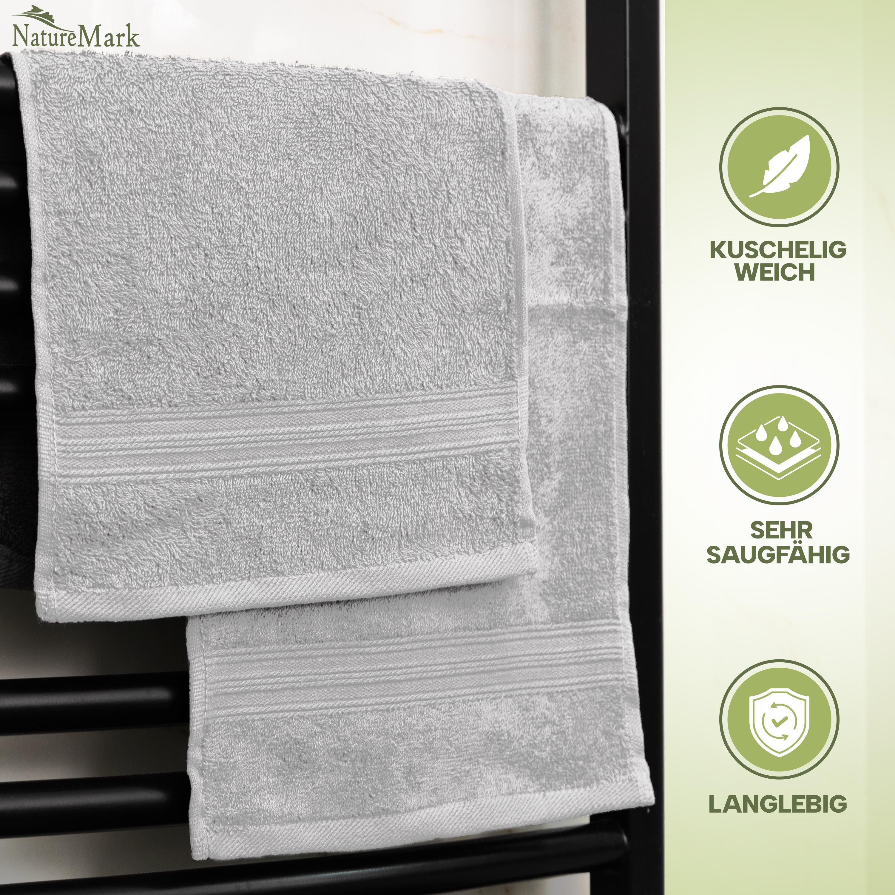 NatureMark Gästehandtuch Gästetuch 500gsm, 100% Baumwolle (12-St), Gästehandtuch Premium Qualität, 30x50cm, Silber grau – Bild 4 von 5