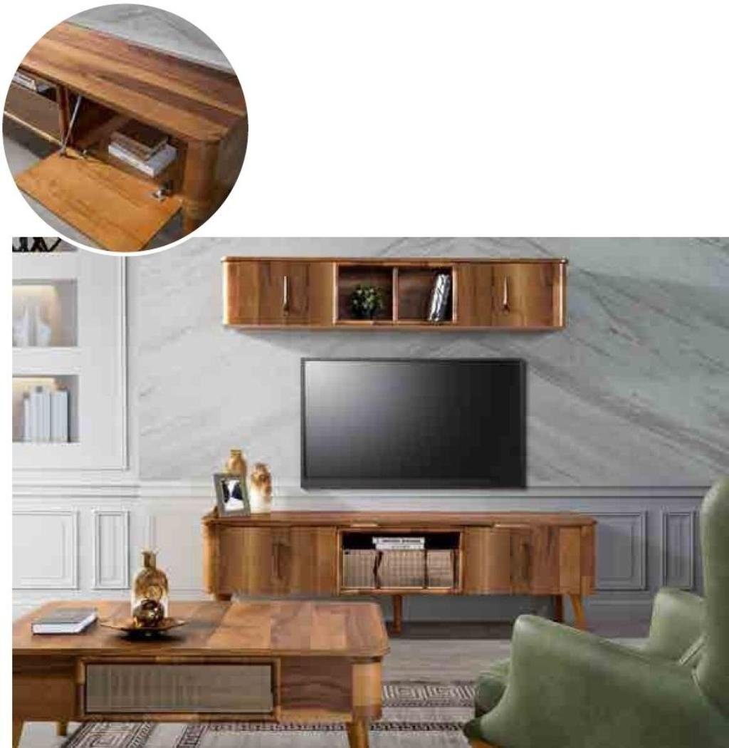 JVmoebel Wohnzimmer-Set, rtv Leder Sideboard Design Fernseh tv Holz Low Tisch Tisch Schrank