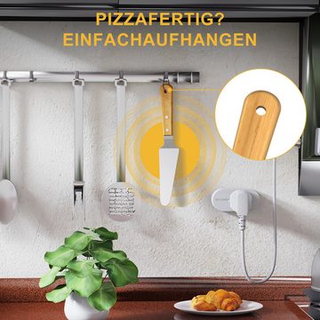 IBETTER Kochmesser Pizzamesser Pizzaschneider und Pizzaspachtel aus Edelstahl, Mit Bambusgriff und Klingenschutz,Perforiertes Design zum Aufhängen