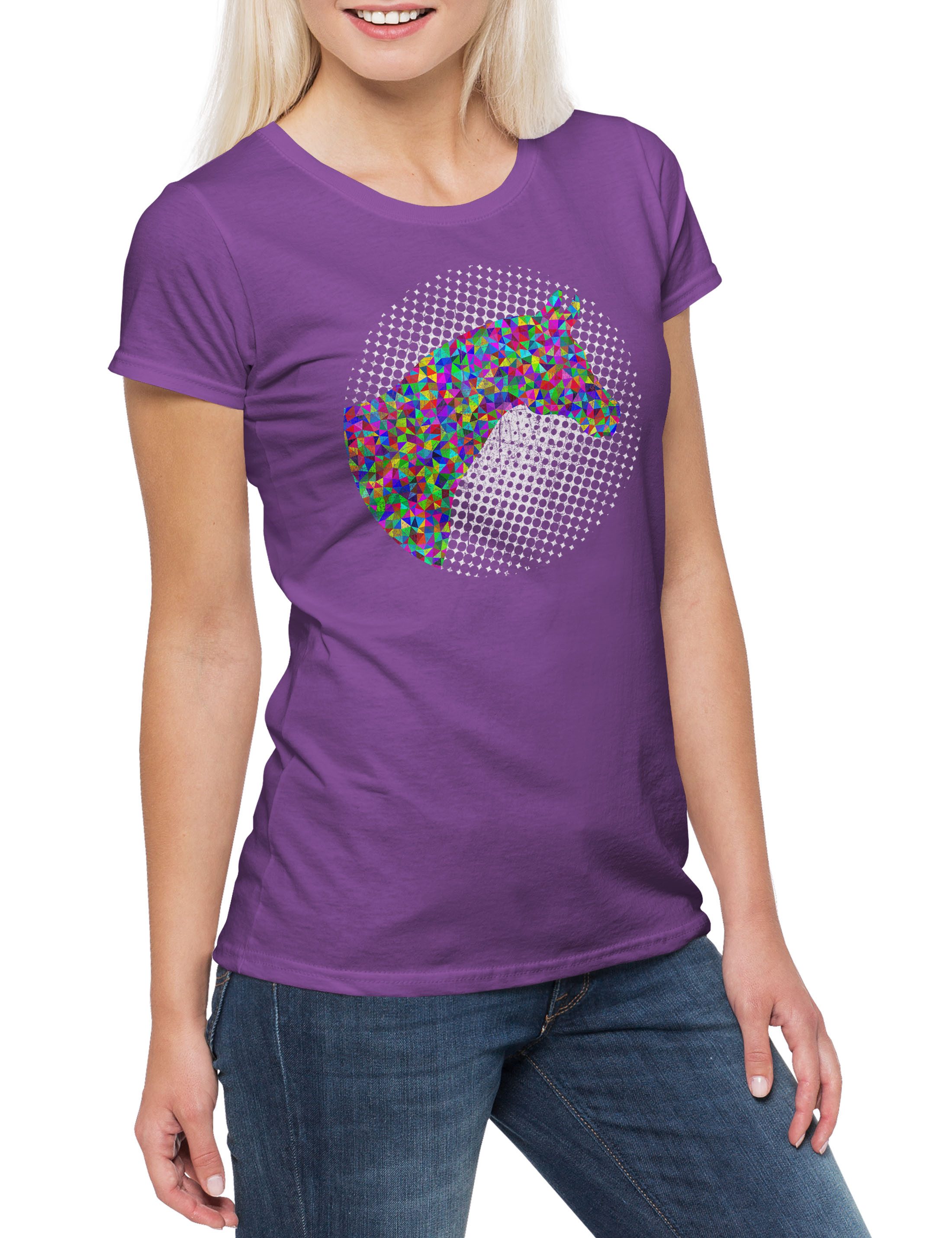 Urban Backwoods Print-Shirt Colored Horse Head Damen T-Shirt Pferd Pferde Reiter Reitsport Turnier (1-tlg) Sport Reiten Riding Rider