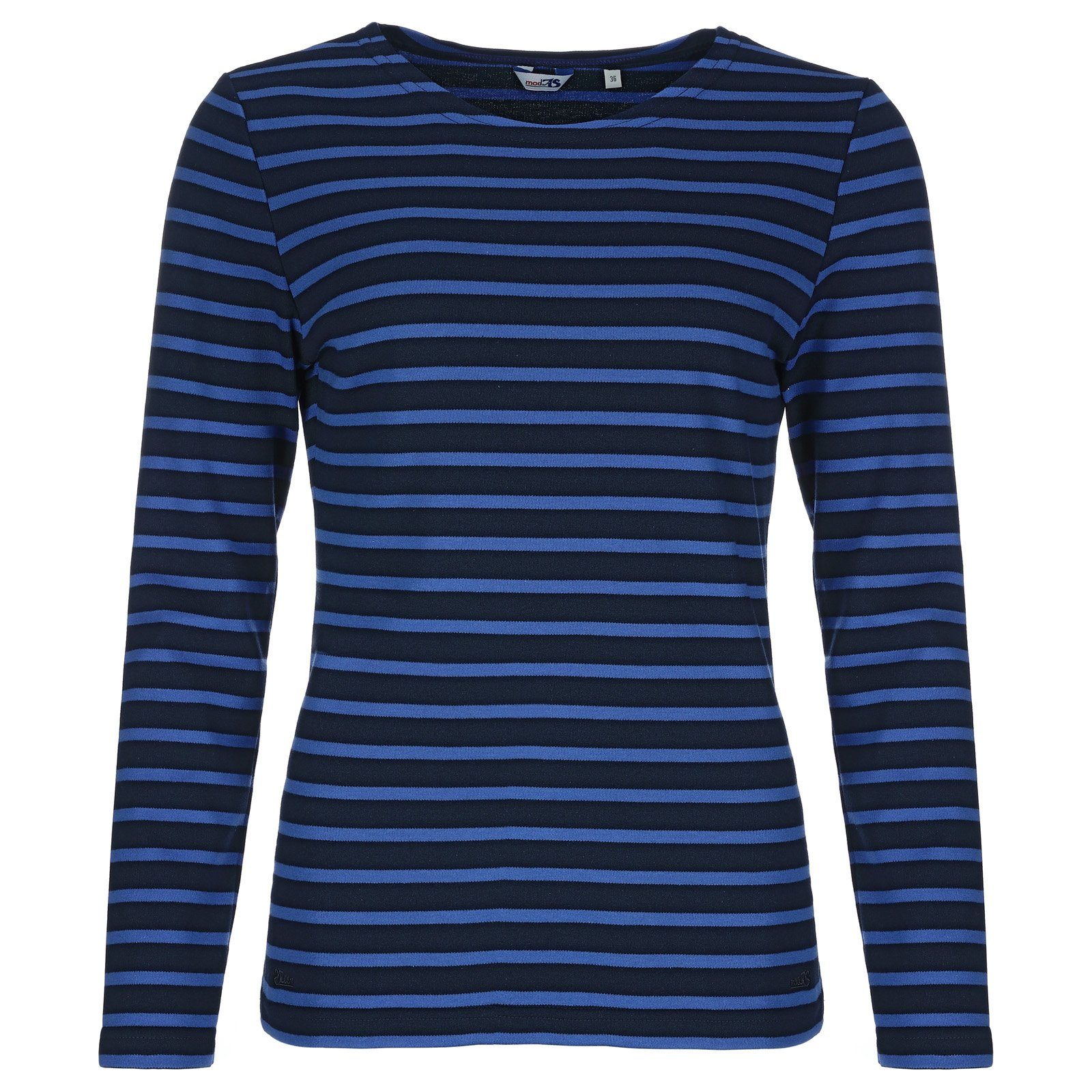 modAS Bretonisches Baumwolle (76) royal blau mit Streifen Damen Langarm-Shirt Streifenshirt Langarmshirt /
