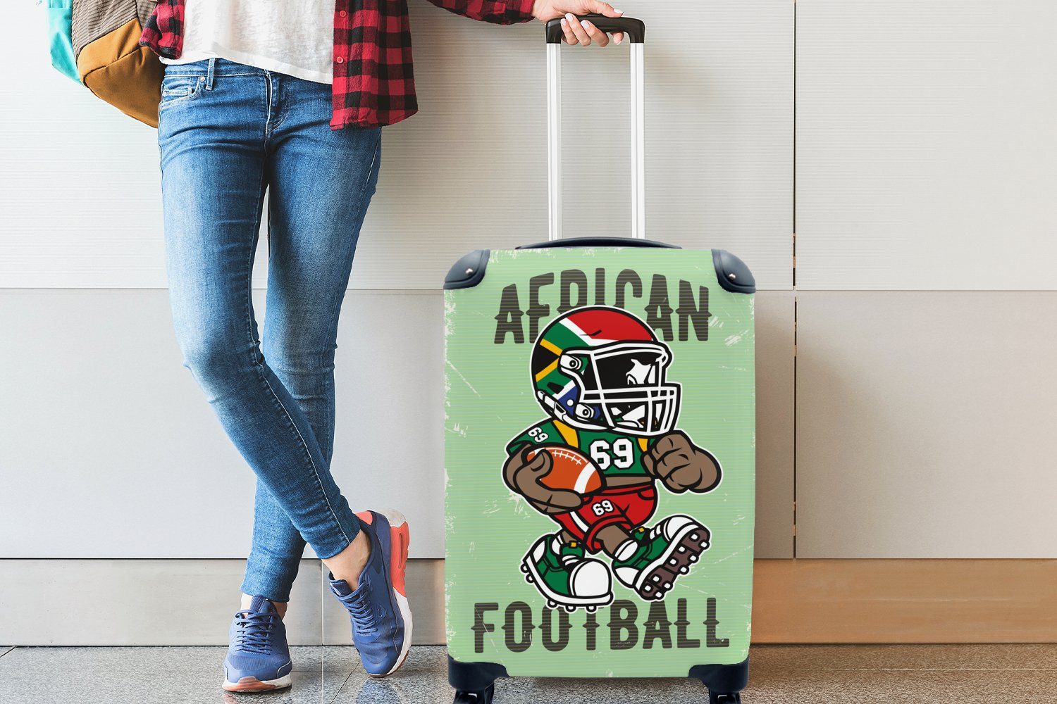 Reisetasche Afrika Trolley, Handgepäckkoffer 4 MuchoWow für Fußball Ferien, - - mit - rollen, Rollen, Reisekoffer Handgepäck Sport Jahrgang,