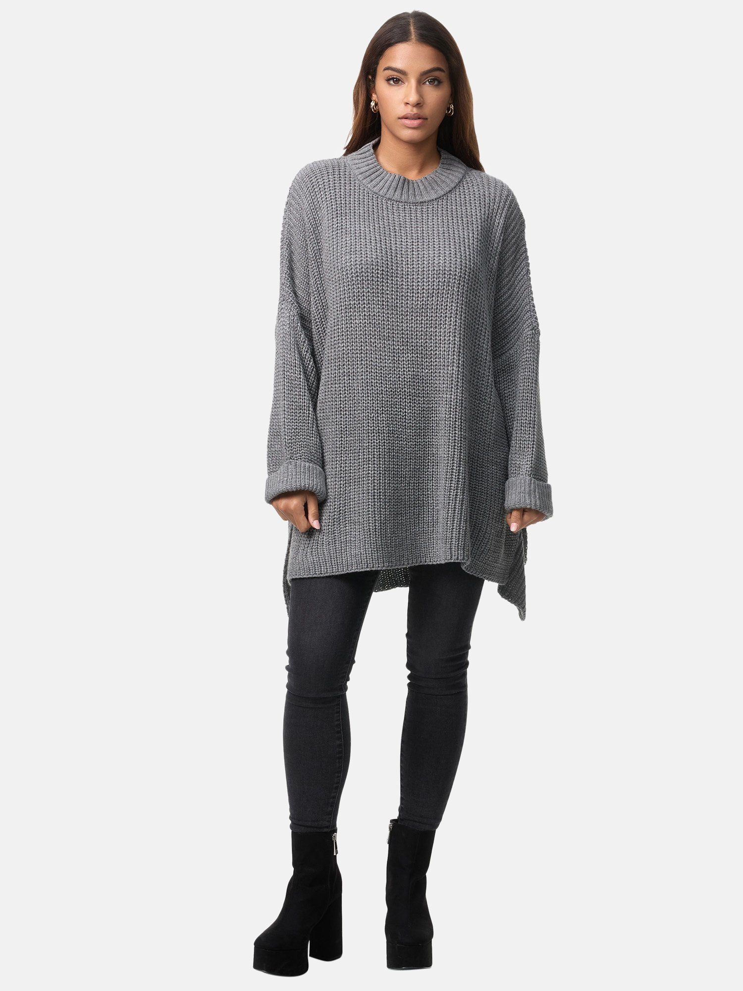 Elara Strickpullover Elara Damen Strickpullover Runderkragen (1-tlg) Dunkelgrau