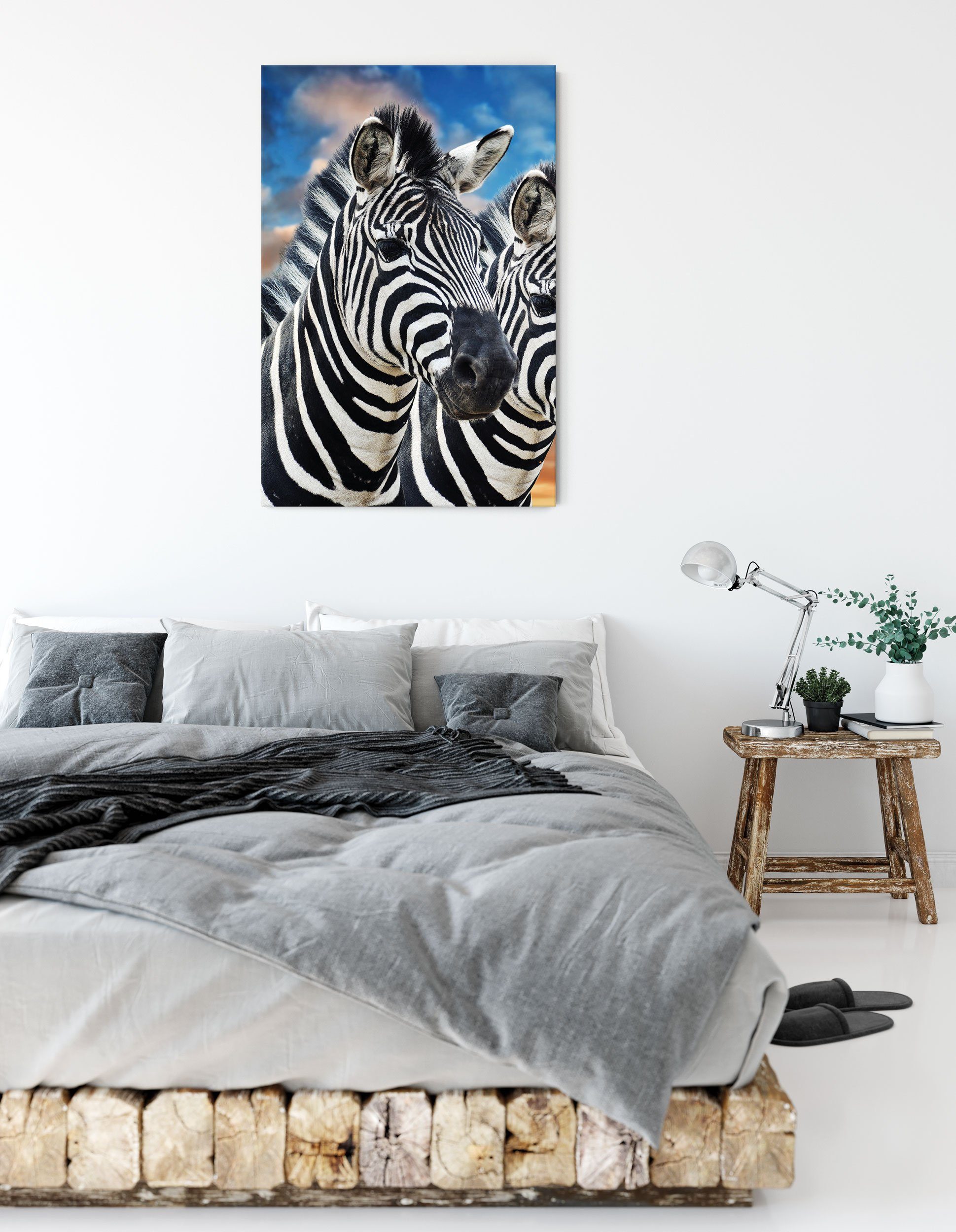 Leinwandbild bespannt, Leinwandbild (1 inkl. Zebra Zackenaufhänger Pärchen St), Zebra fertig Pärchen, Pixxprint