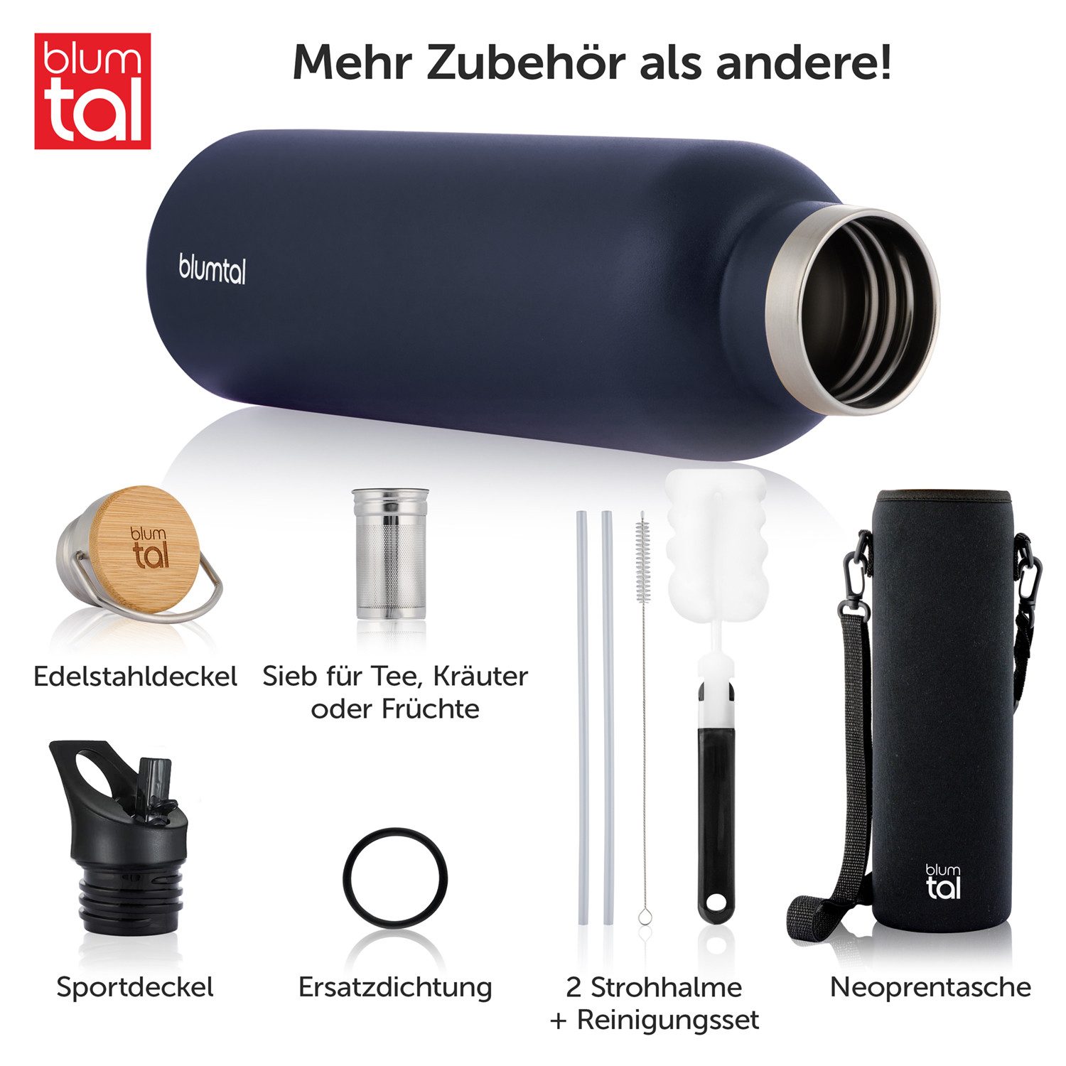 Blumtal Thermoflasche Thermosflasche 1L - doppelwandige Flasche Edelstahl 1L - BPA frei – Bild 2 von 5