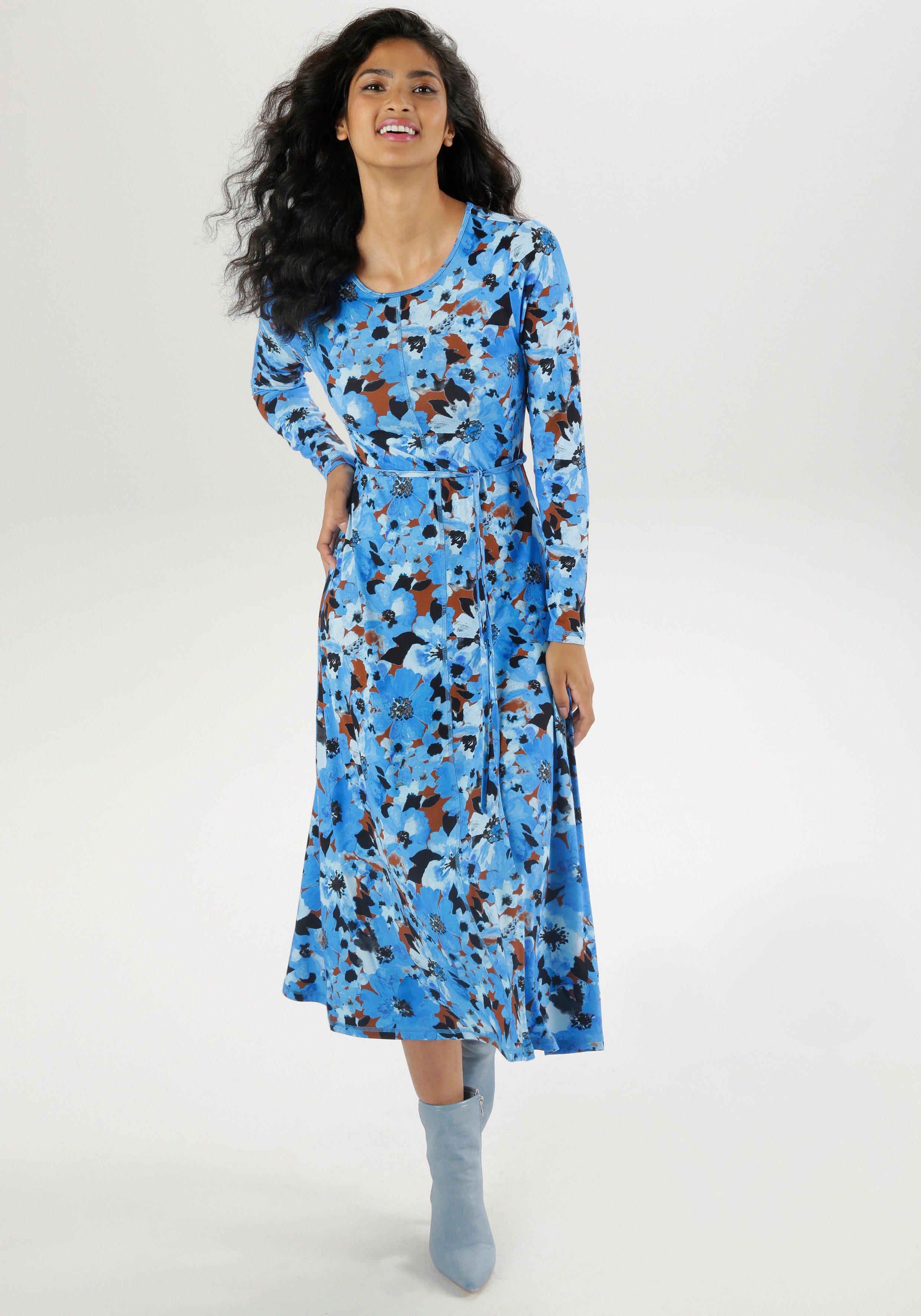 Aniston SELECTED Midikleid (mit abnehmbarem Bindeband) günstig online kaufen