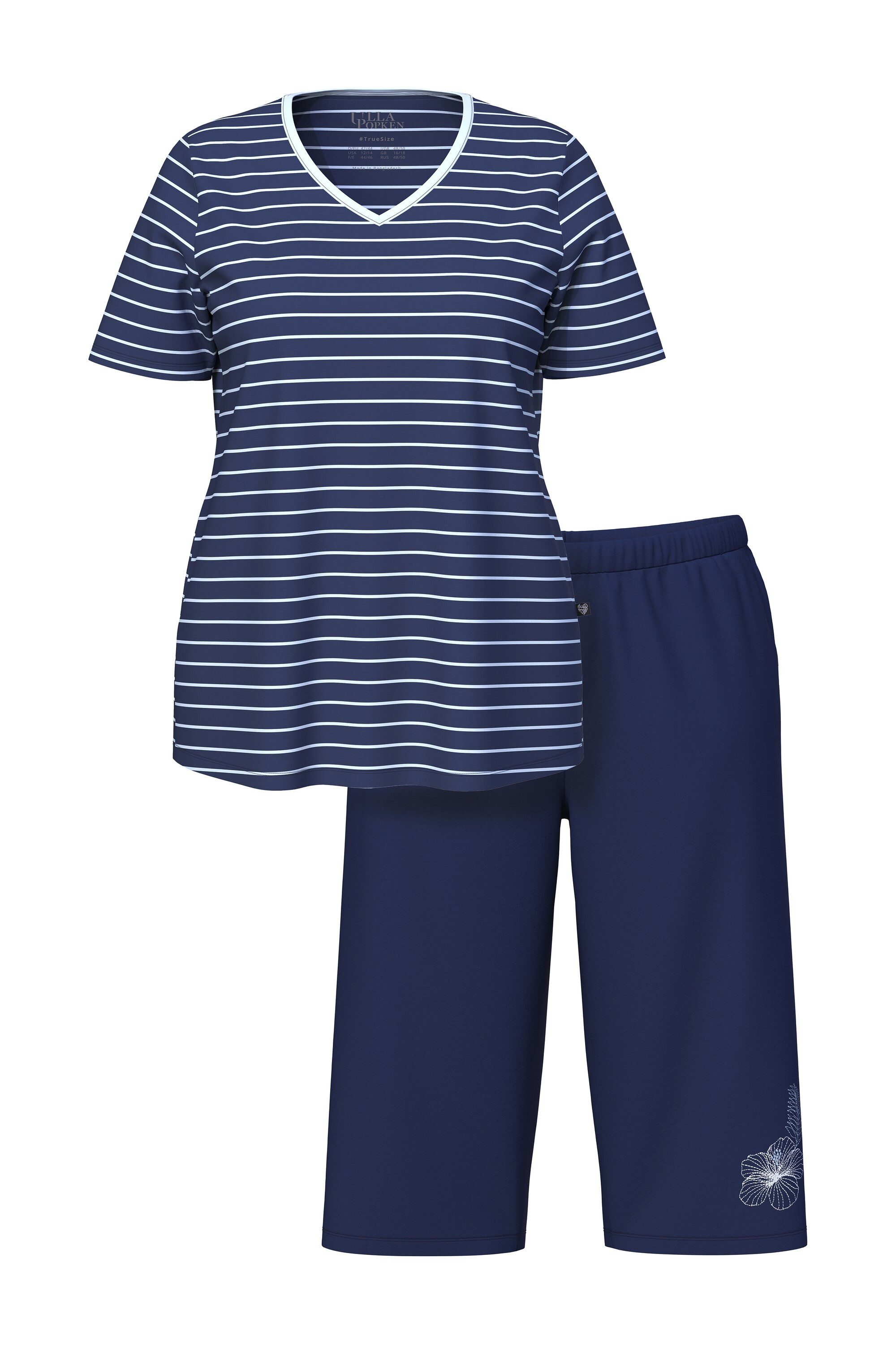 Ulla Popken Pyjama Pyjama Ringel Stickerei günstig online kaufen