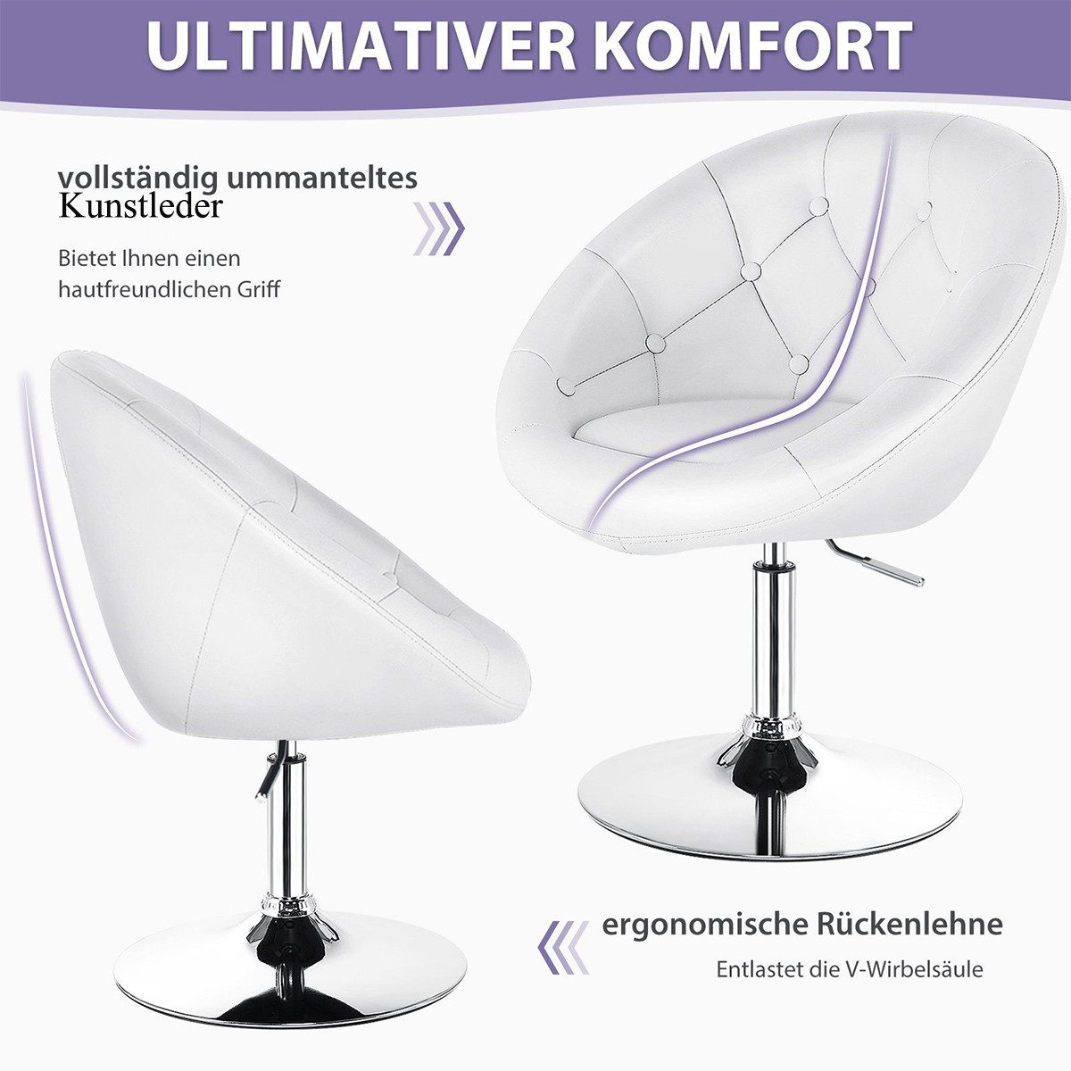 COSTWAY Drehstuhl, gepolstert, höhenverstellbar & drehbar, bis 150kg, weiß günstig online kaufen