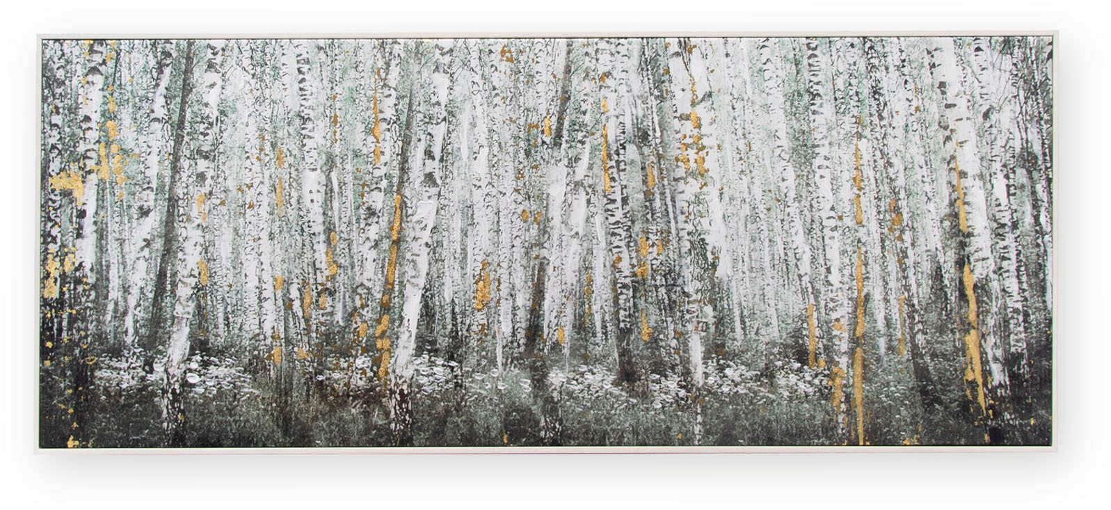 Art for the home Leinwandbild Birkenholz, (1 St), Handgemalt Wandbild Gold Metallic 100x40cm