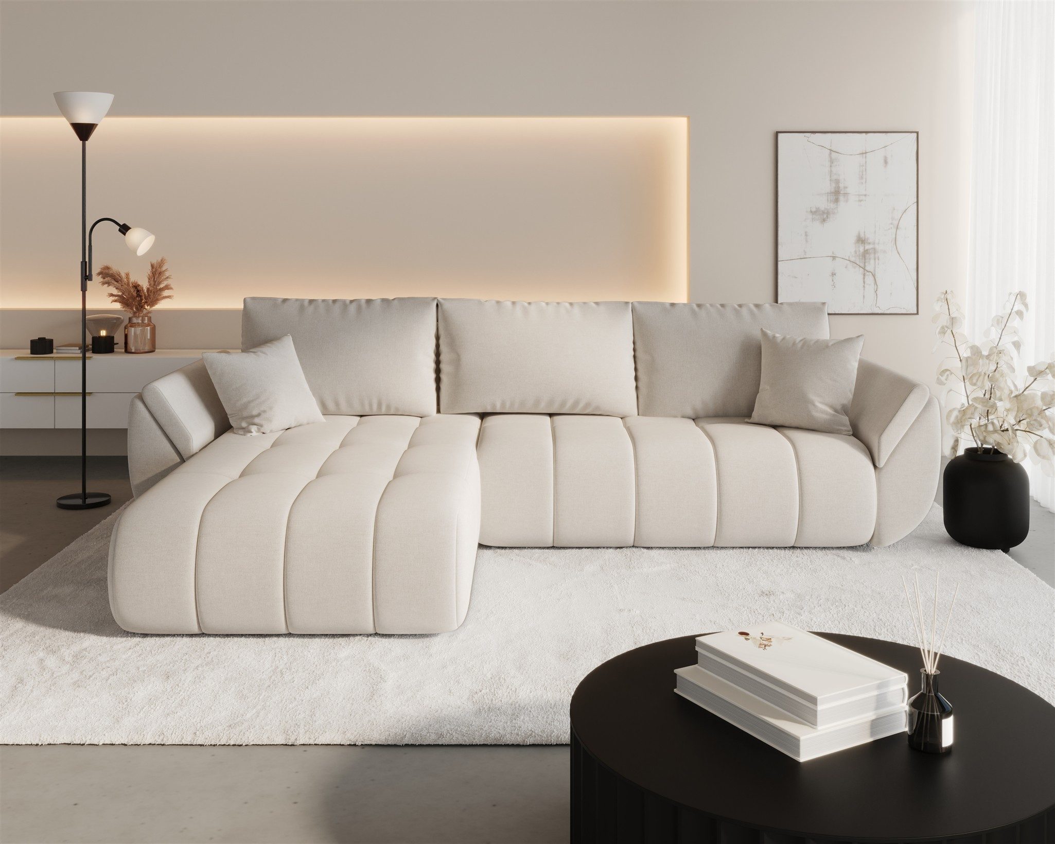 Fun Möbel Ecksofa Sofa MISATO mit Schlaffunktion in Stoff, incl. Bettkasten, Rundumbezug