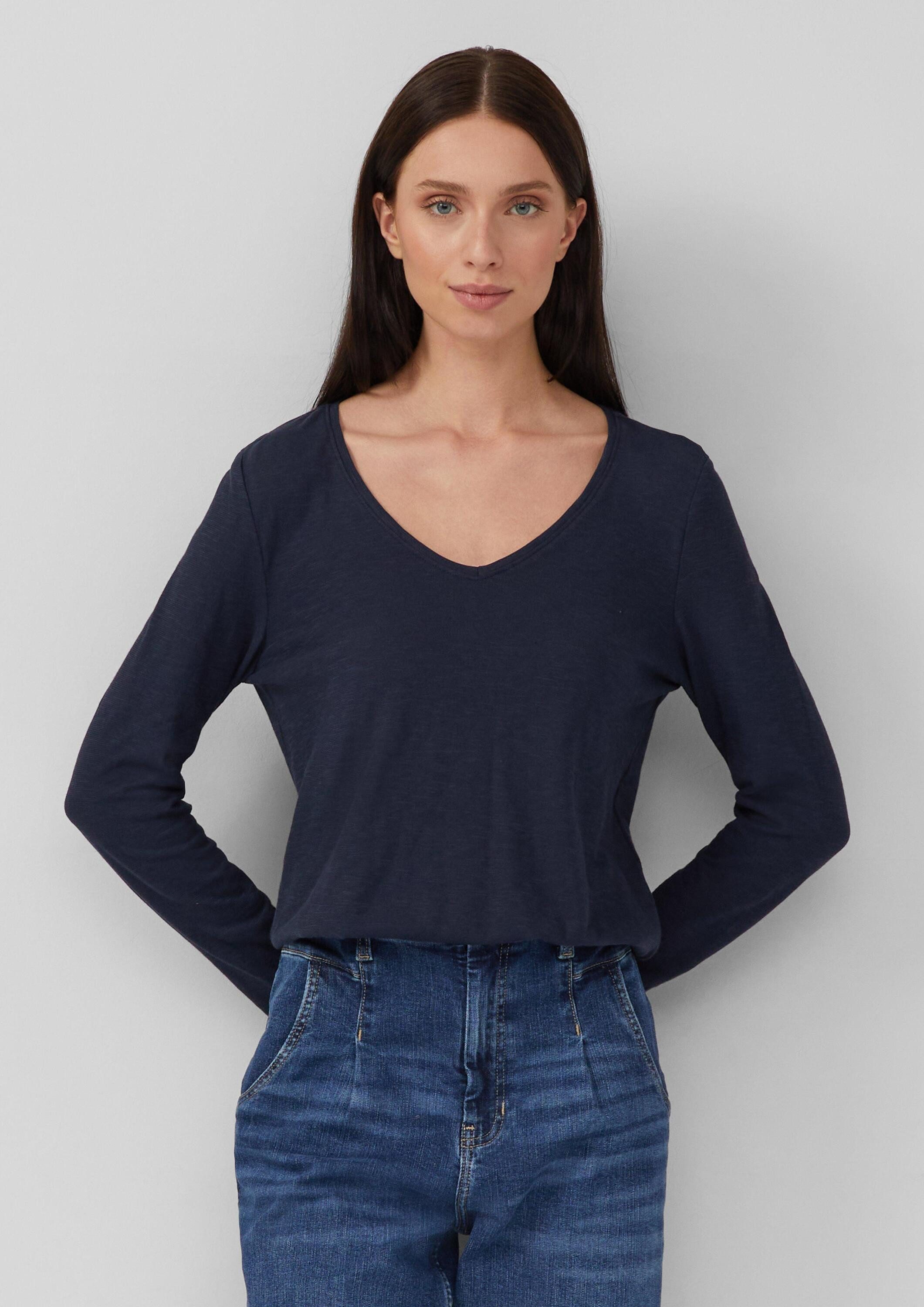 s.Oliver Langarmshirt T-Shirt Jersey-Shirt mit V-Ausschnitt und Rollsaum günstig online kaufen