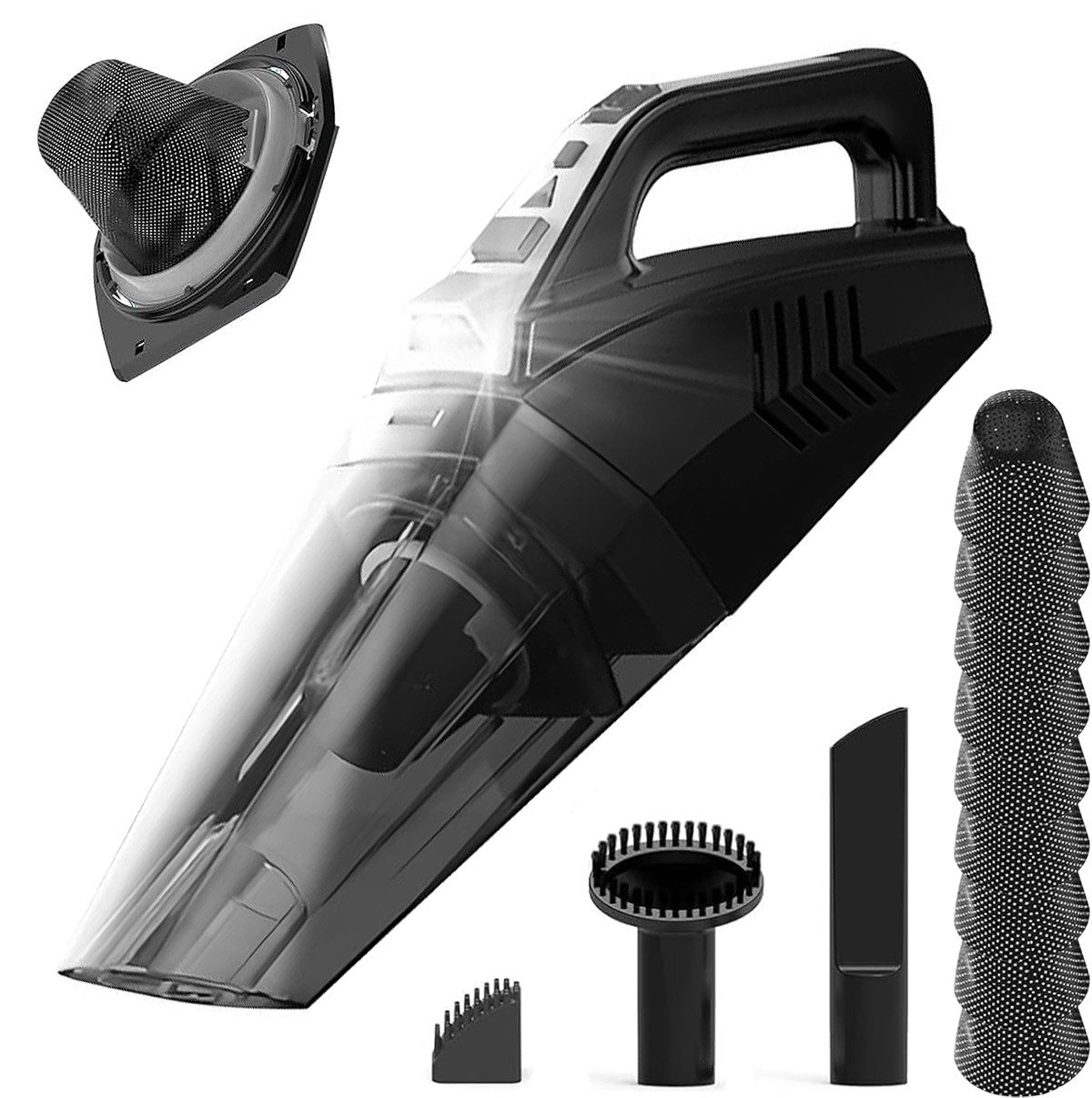 Welikera Akku-Handstaubsauger Handstaubsauger, 9000Pa Handstaubsauger Akku mit LED Licht, 120W Kabellos Handsauger per Auto, Haus, Tierhaare, Schwarz