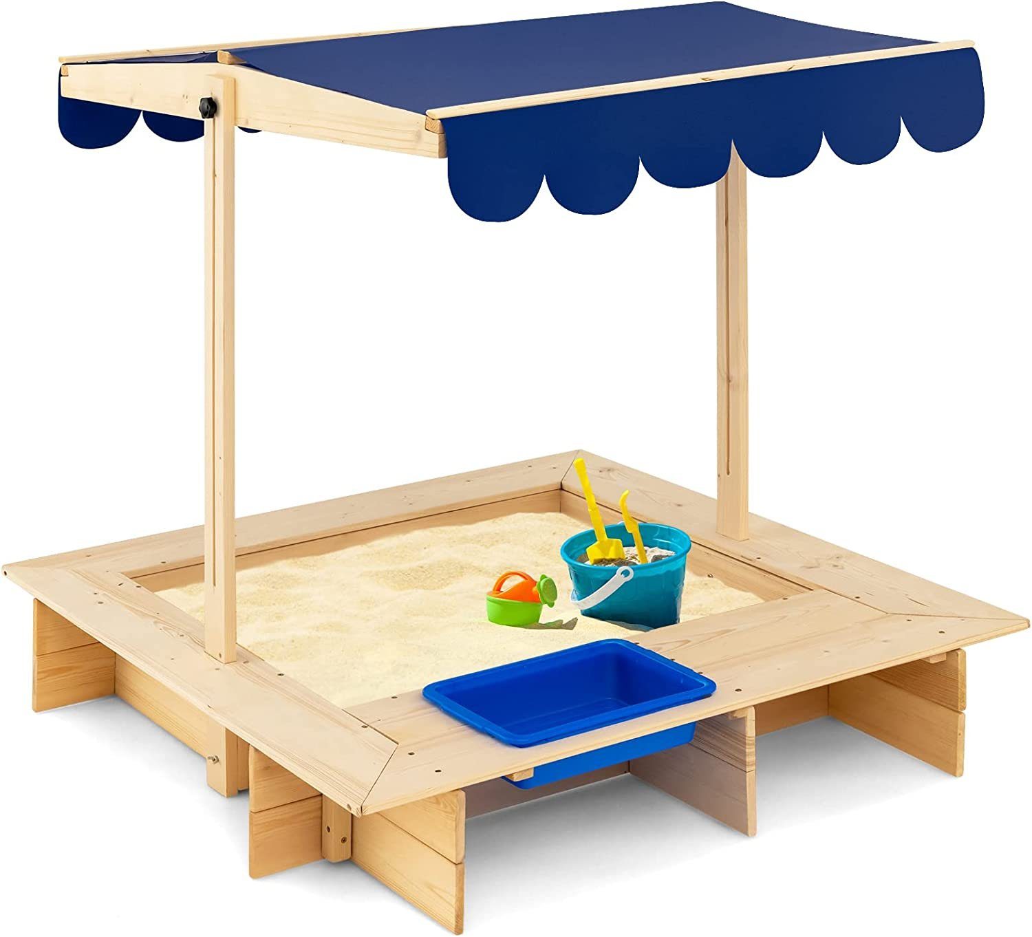 KOMFOTTEU Sandkasten Sandbox, aus Holz, Sandkiste für Kinder 115 x 115