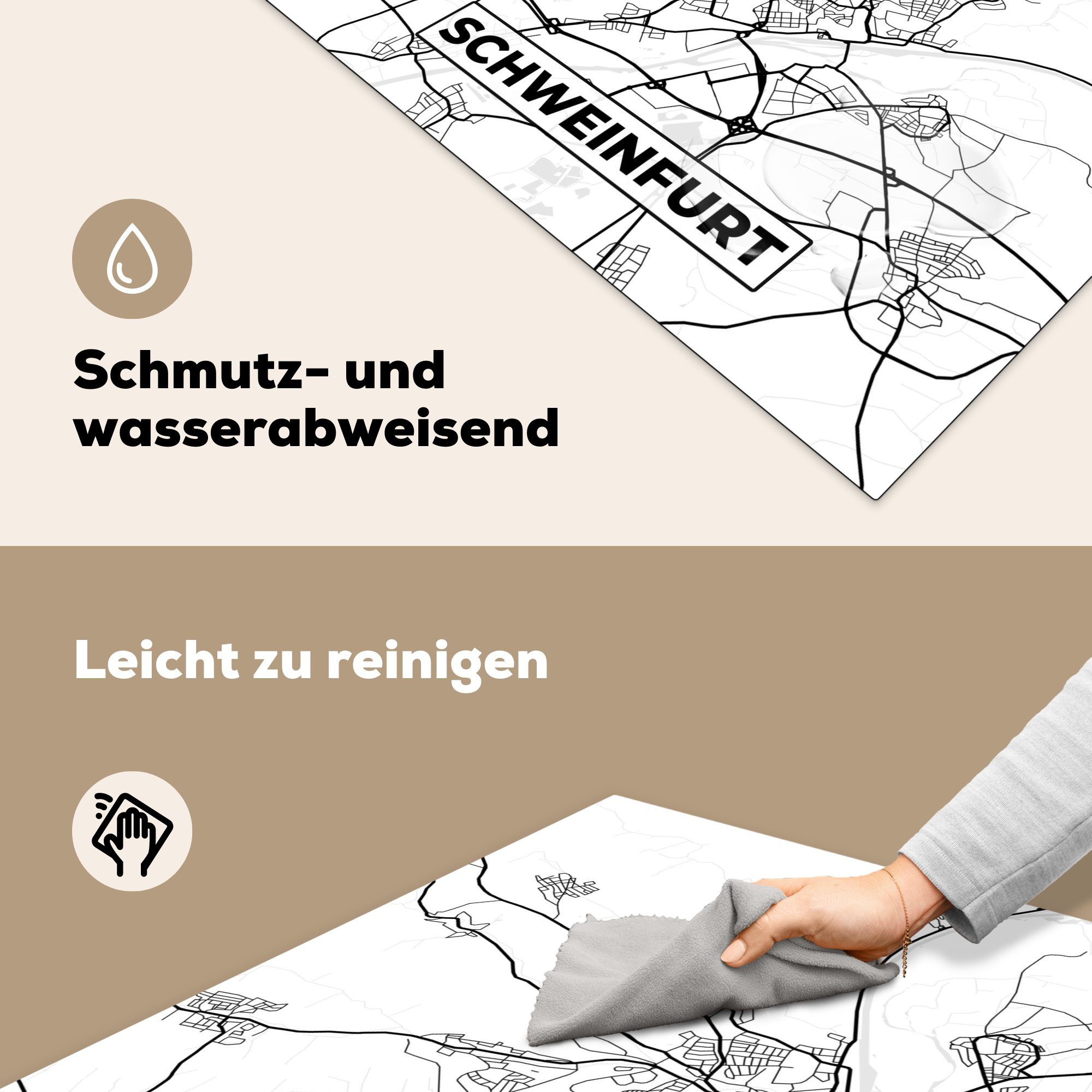 MuchoWow Herdblende-/Abdeckplatte Schweinfurt - Stadtplan Ceranfeldabdeckung, cm, Vinyl, (1 78x78 Karte, Arbeitsplatte küche - tlg), für