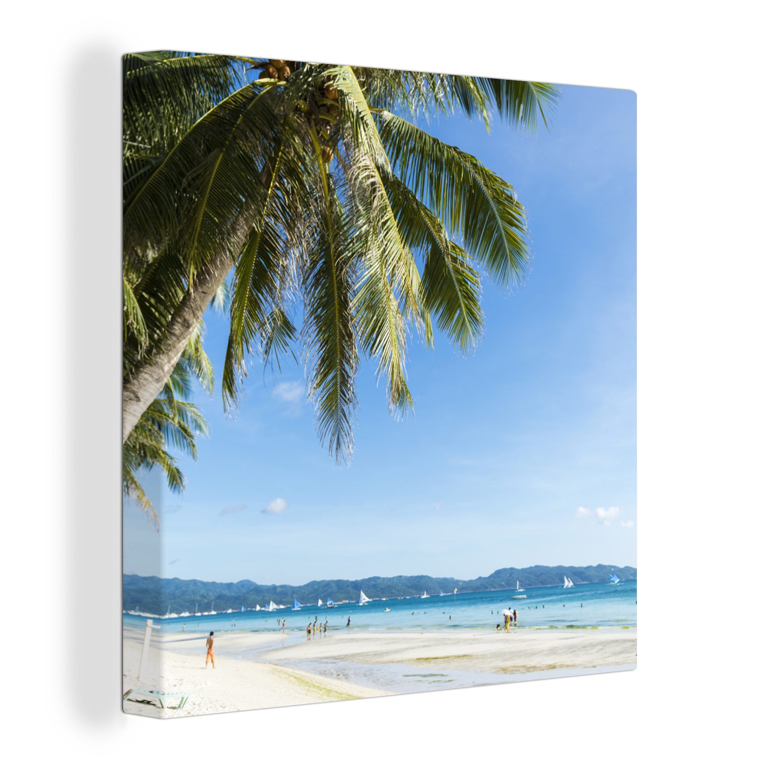 OneMillionCanvasses® Leinwandbild Palmen am Strand von Boracay, (1 St), Leinwand Bilder für Wohnzimmer Schlafzimmer