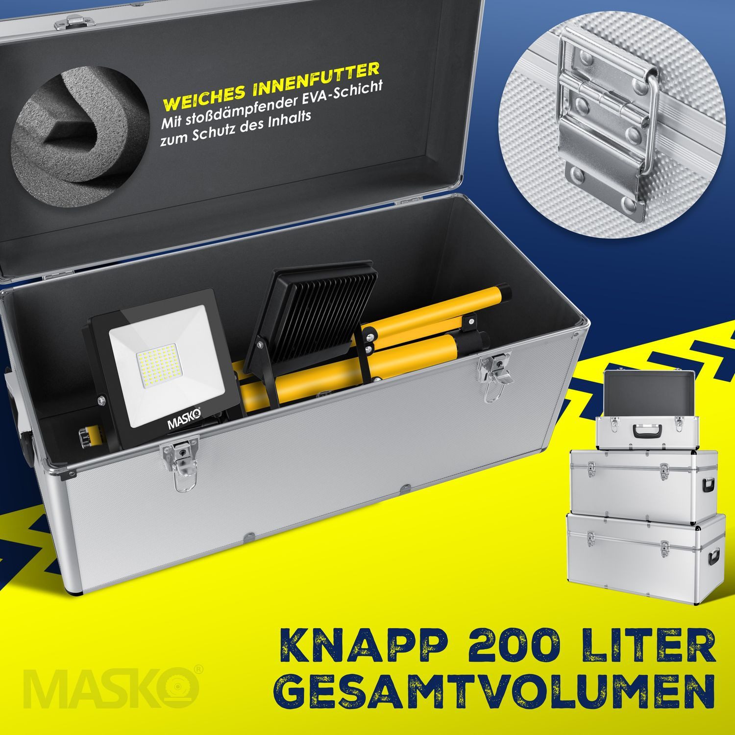 MASKO Stapelbox, 3er SET Alu Boxen Alubox Alukiste Transportbox Werkzeugkiste