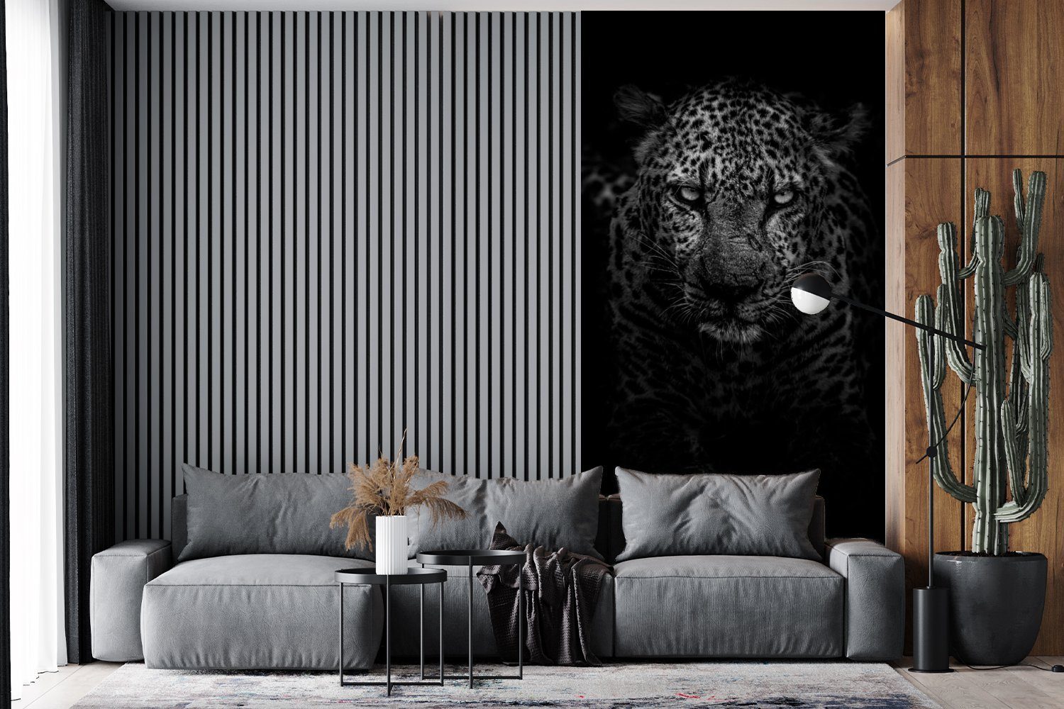Leopard für - (2 bedruckt, Fototapete Schlafzimmer Matt, Küche, MuchoWow Schwarz Weiß, St), Fototapete - Vliestapete Wohnzimmer
