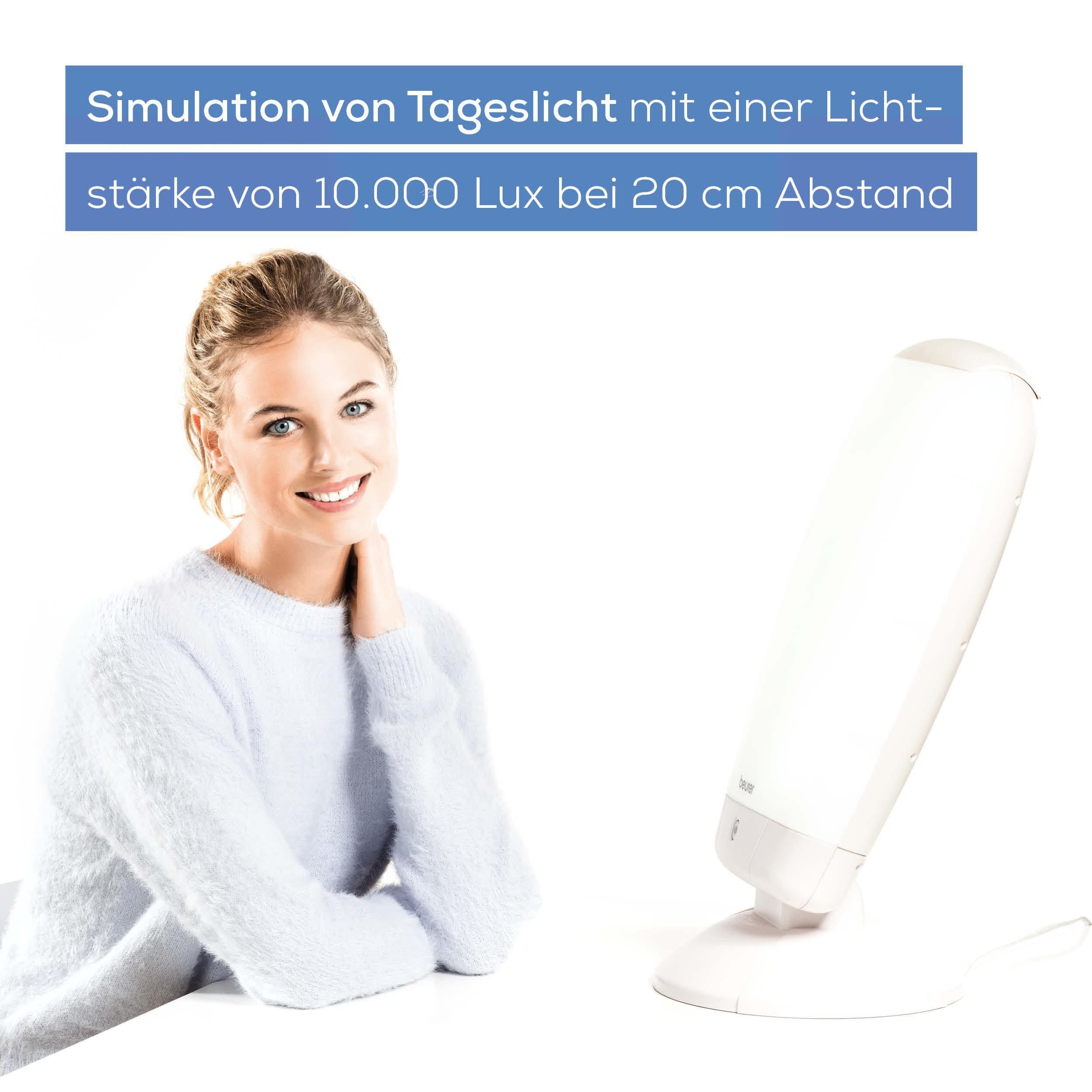 BEURER Tageslichtlampe TL 80 Tageslichtleuchte zur Simulation von Tageslicht an dunklen Tagen, Leuchtstofflampe, Tageslichtweiß, 10.000 Lux Lichtstärke, Medizinprodukt, einfache Ein-Knopf-Anwendung