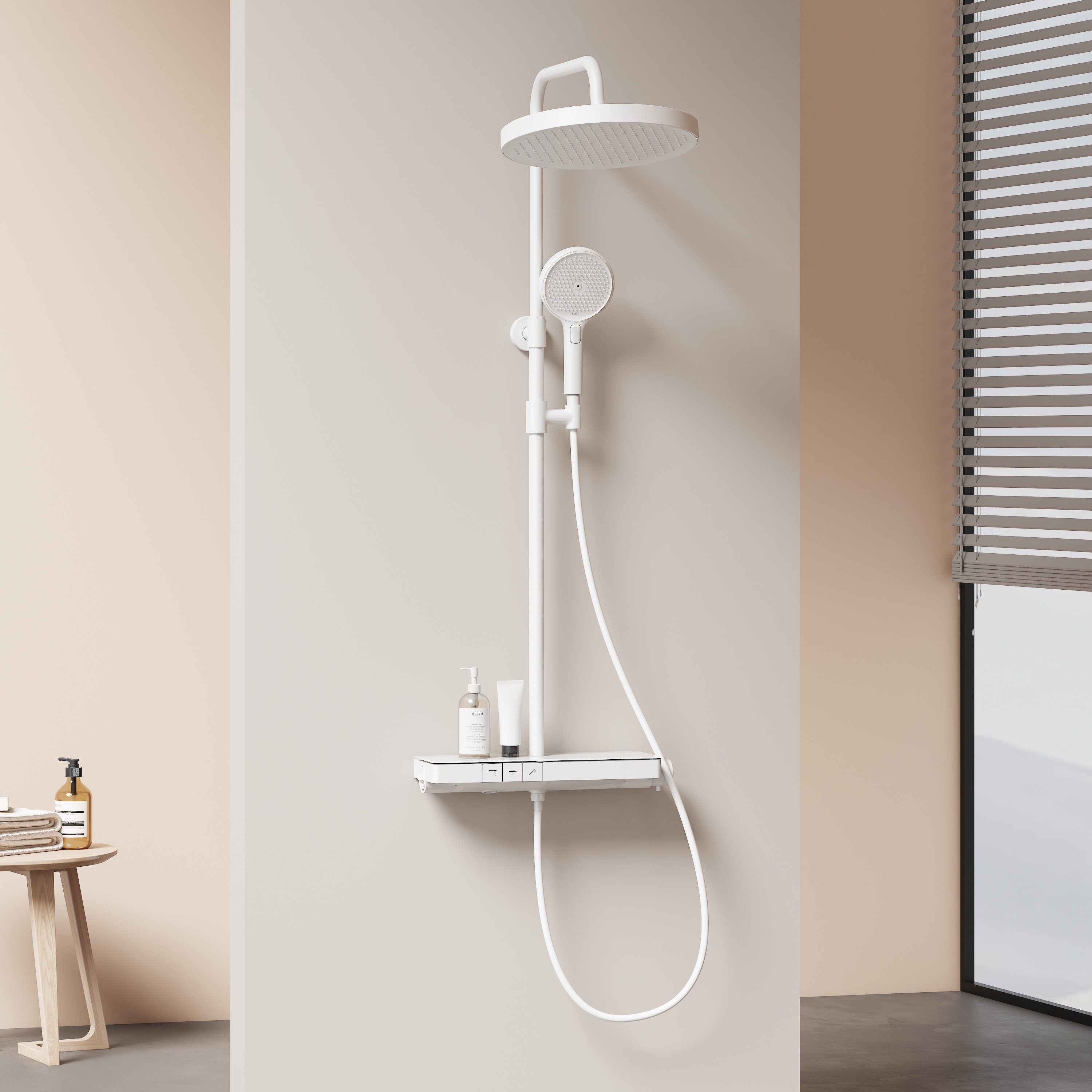 EMKE Duschsystem Duschset mit rundem Regenduschkopf und 40 cm Thermostat-Druckknopf, 3 Strahlart(en), Brausestange, Handbrause, Regendusche, Wasserauslass