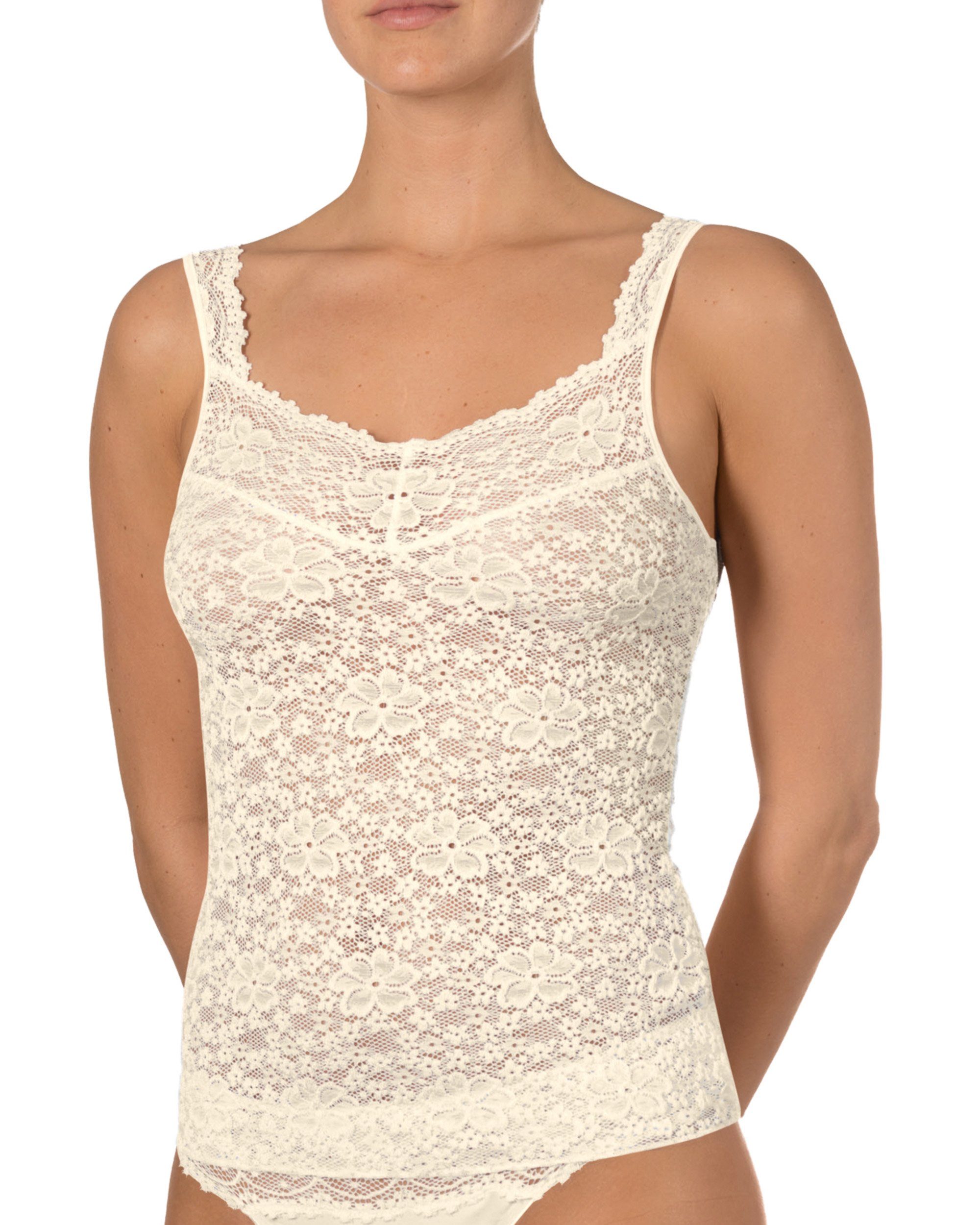 Nina Von C. Unterhemd Millefleurs Spitzentop Hemdchen elastische Spitze Gr. 38 40 42 44 46 48 Champagner (510)