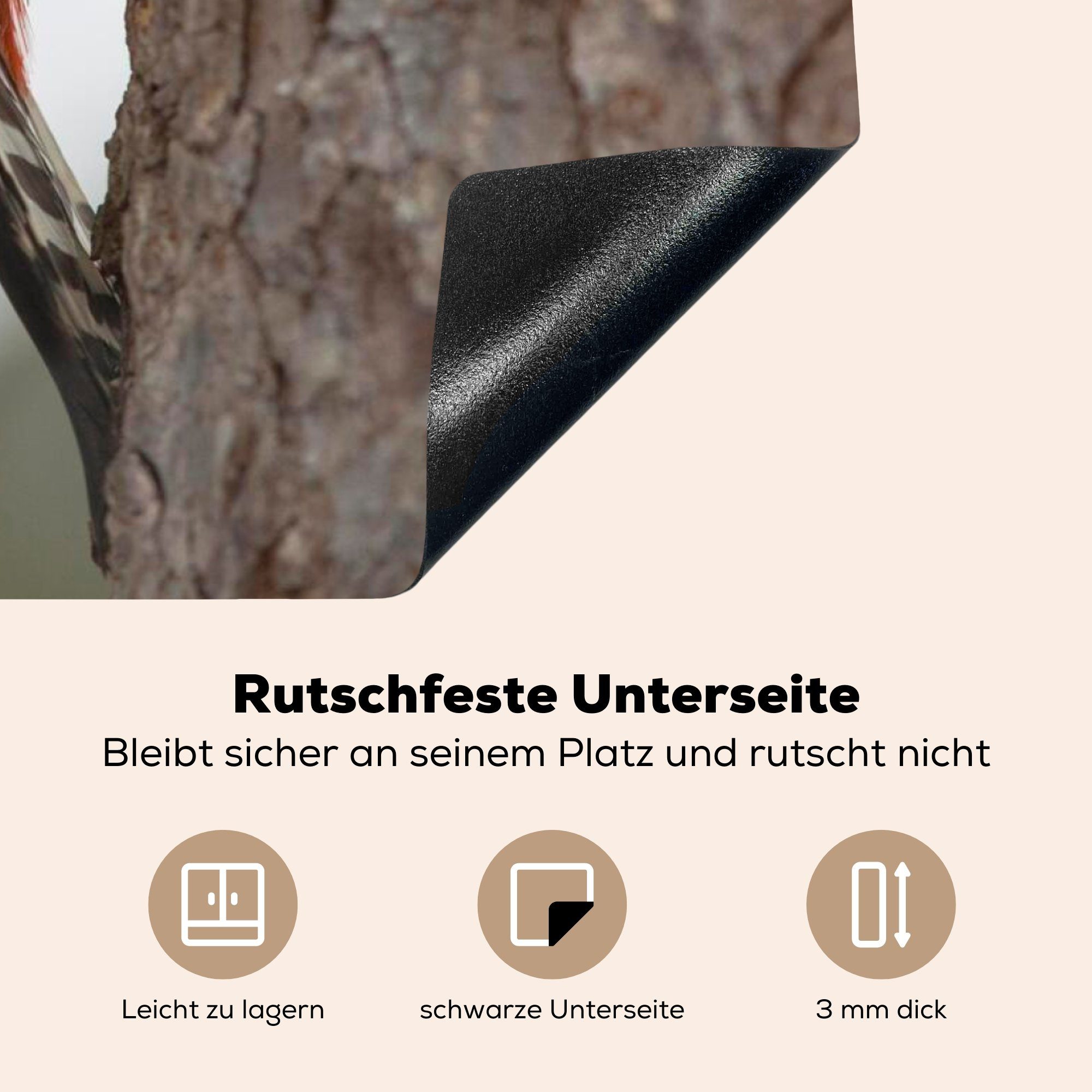 für Arbeitsplatte Ceranfeldabdeckung, küche cm, (1 Ein Winter, Herdblende-/Abdeckplatte 78x78 tlg), Buntspecht im Vinyl, MuchoWow