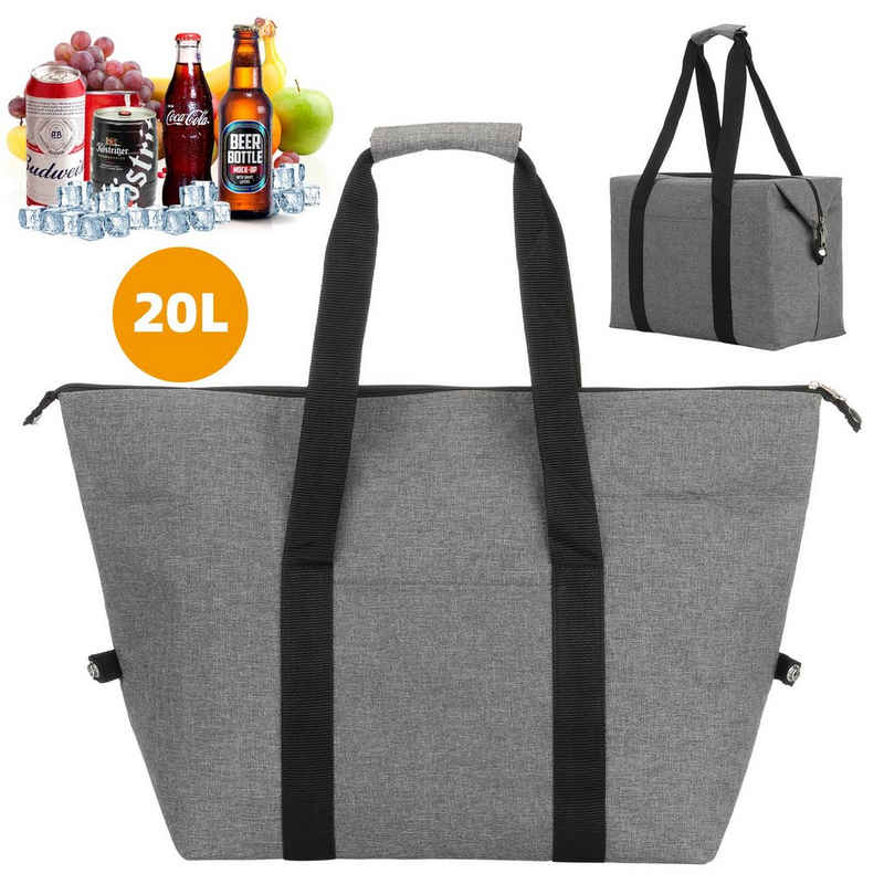 LETGOSPT Picknickkorb Lunchtasche 15L, Faltbar Kühltaschen Thermotasche für Picknick Camping, Kühltasche für Unterwegs/BBQs/Ausflügen/Einkaufen/Auto, Hellgrau