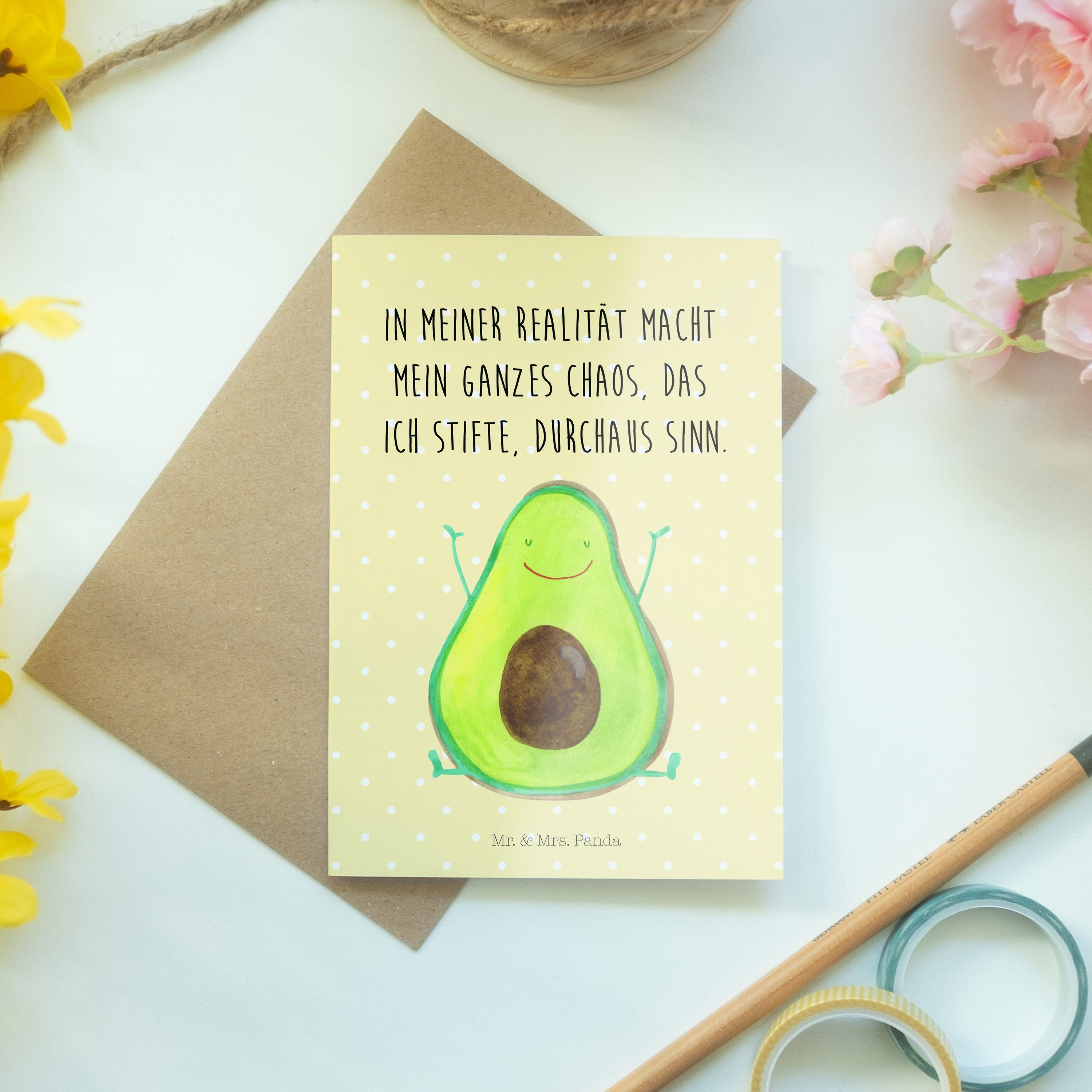 Mr. & Geschenk, - - Gelb Happy Ka Avocado Grußkarte Pastell Panda Mrs. Gesund, Glückwunschkarte